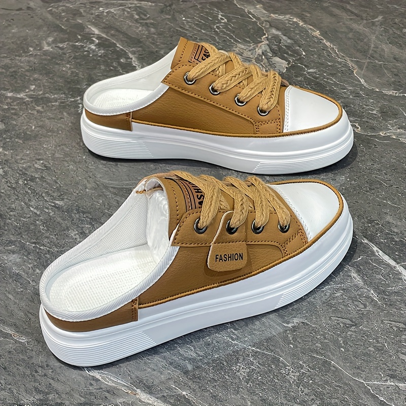 solid color flat mule sneakers women s casual lace outdoor details 6