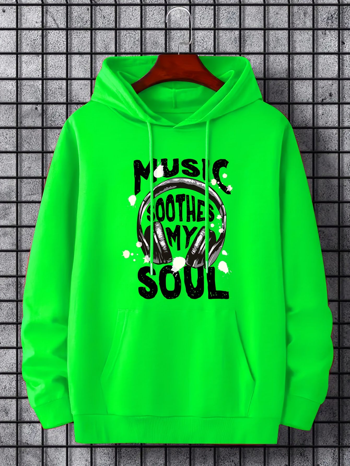 music lover slogan print hoodies for men graphic sweatshirt with kangaroo pocket comfy trendy hooded pullover mens clothing for fall winter details 10