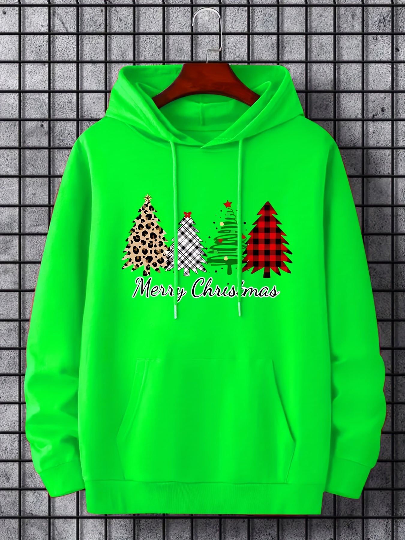 merry christmas trees print hoodies for men graphic hoodie with kangaroo pocket comfy loose drawstring trendy hooded pullover mens clothing for autumn winter details 15