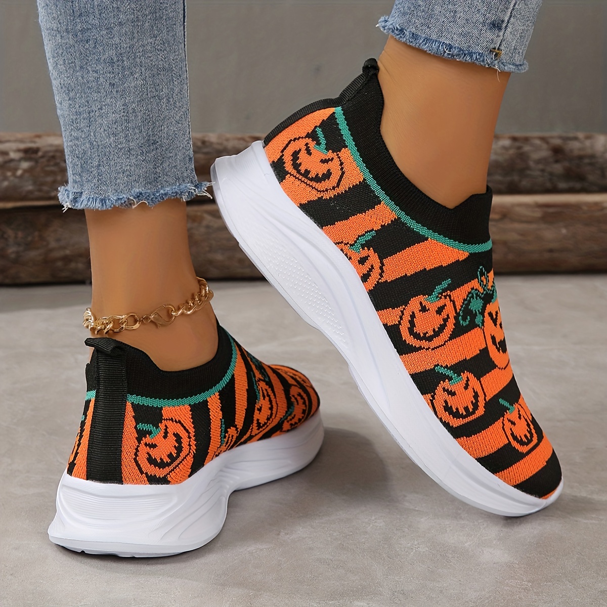   pumpkin pattern shoes women s halloween slip low details 2