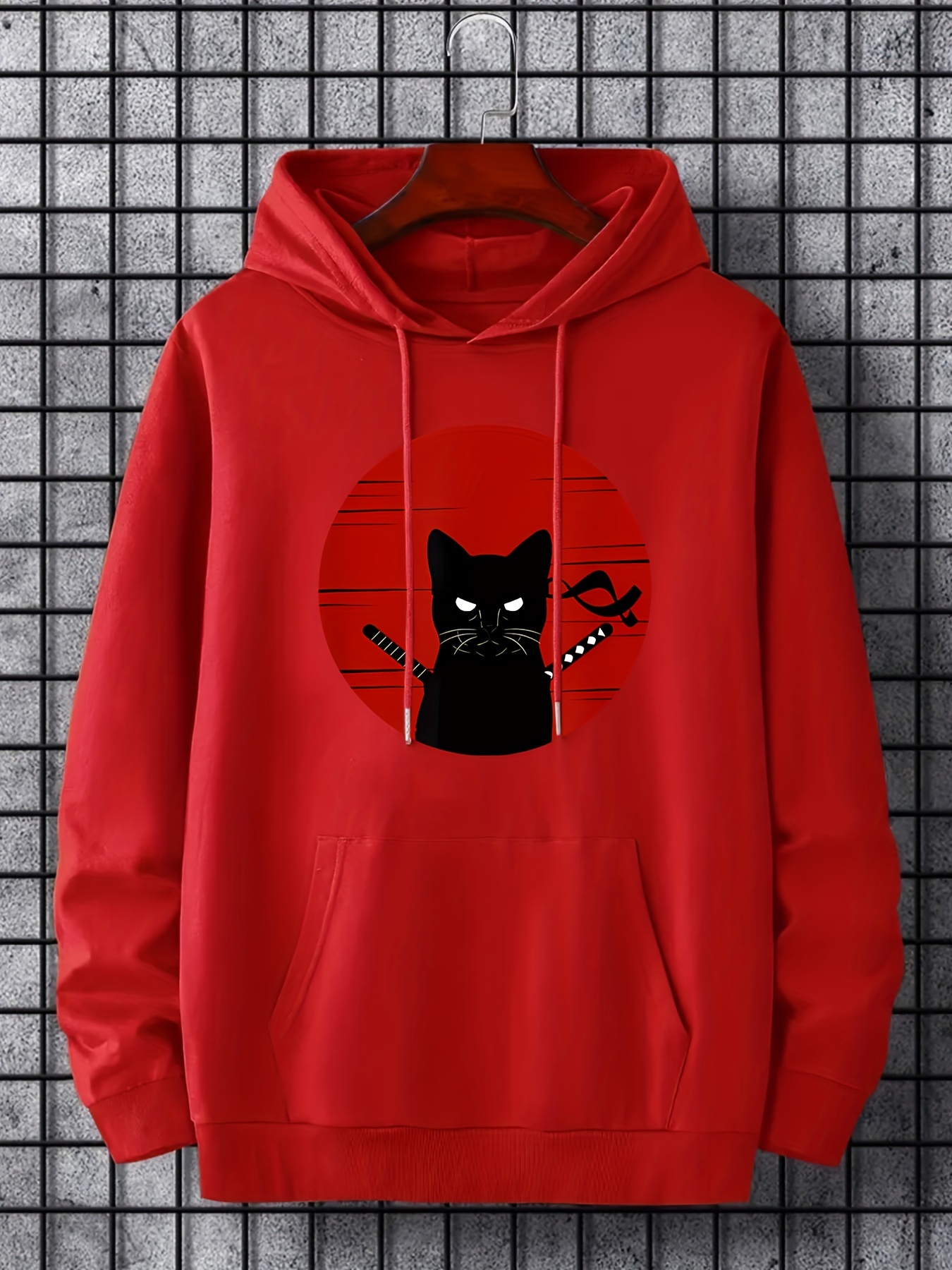 ninja cat print hoodie cool hoodies for men mens casual graphic design pullover hooded sweatshirt with kangaroo pocket streetwear for winter fall as gifts details 10