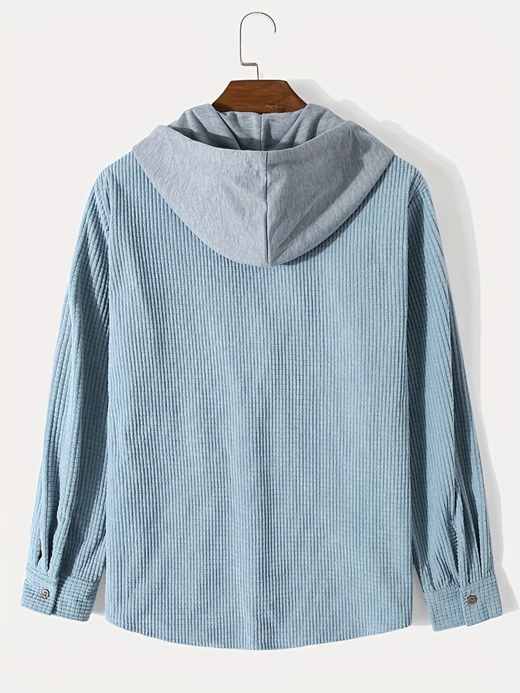 waffle pattern hoodie shirt coat for men long sleeve casual regular fit button up hooded shirts jacket details 1