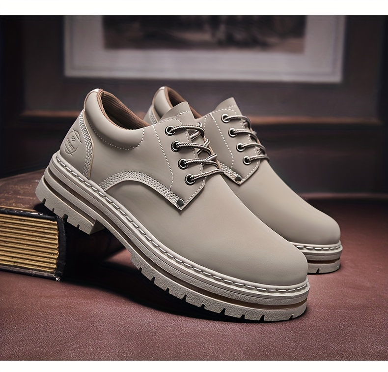 pu leather boots men s solid non slip durable low top lace details 1