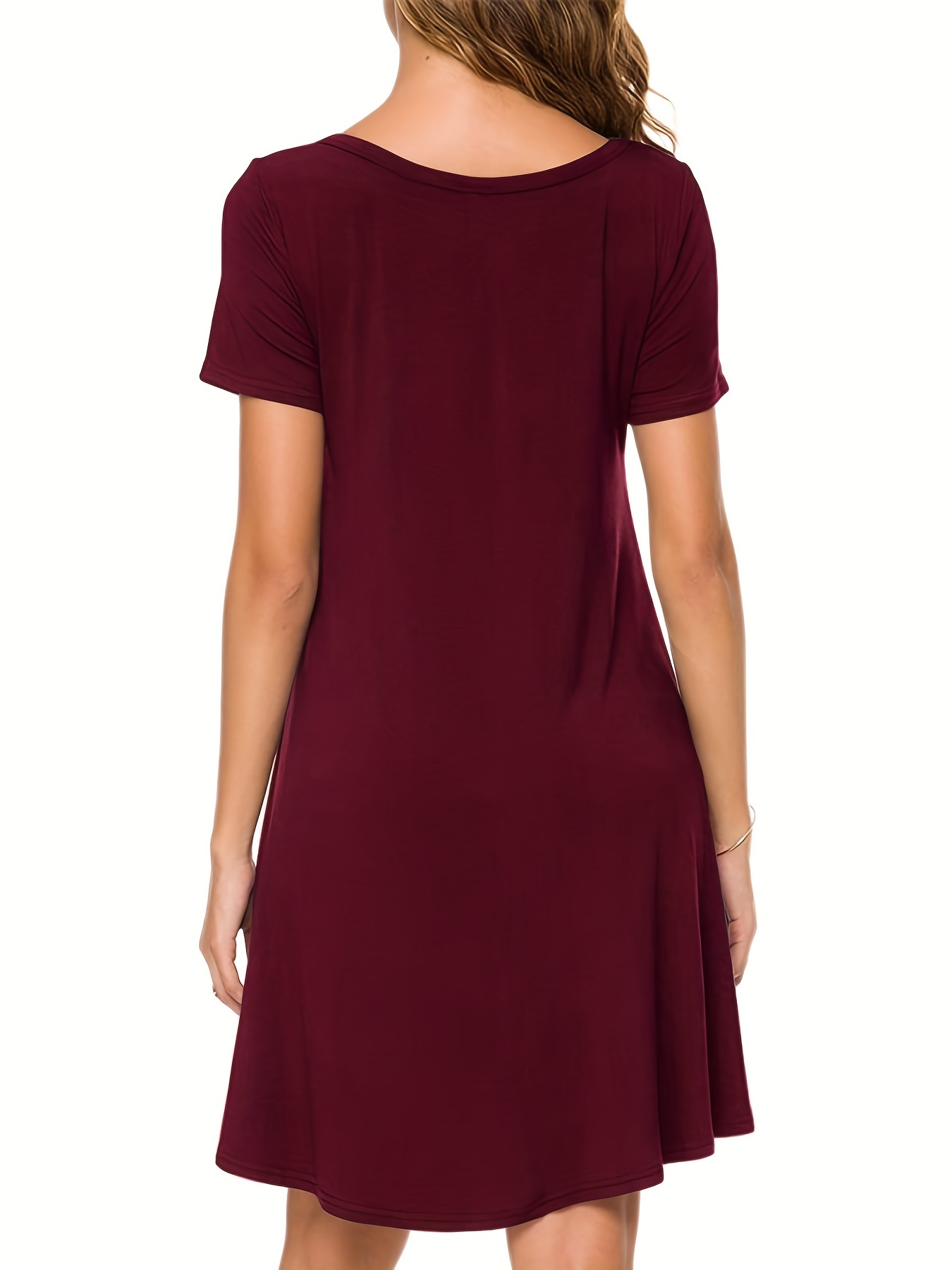 solid simple t shirt dress casual crew neck short sleeve dress womens clothing details 11
