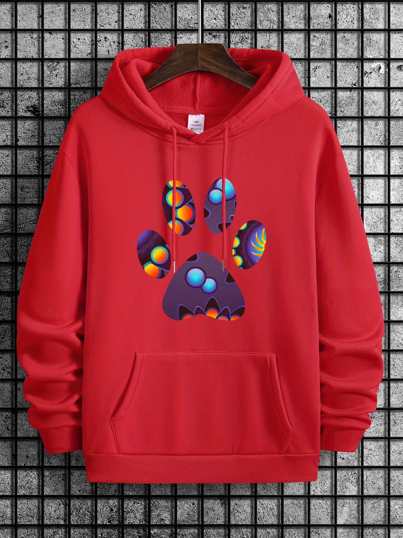 huge dog paw print hoodie creative graphic design clothing for men mens hooded streetwear pullover for all seasons as gifts details 44