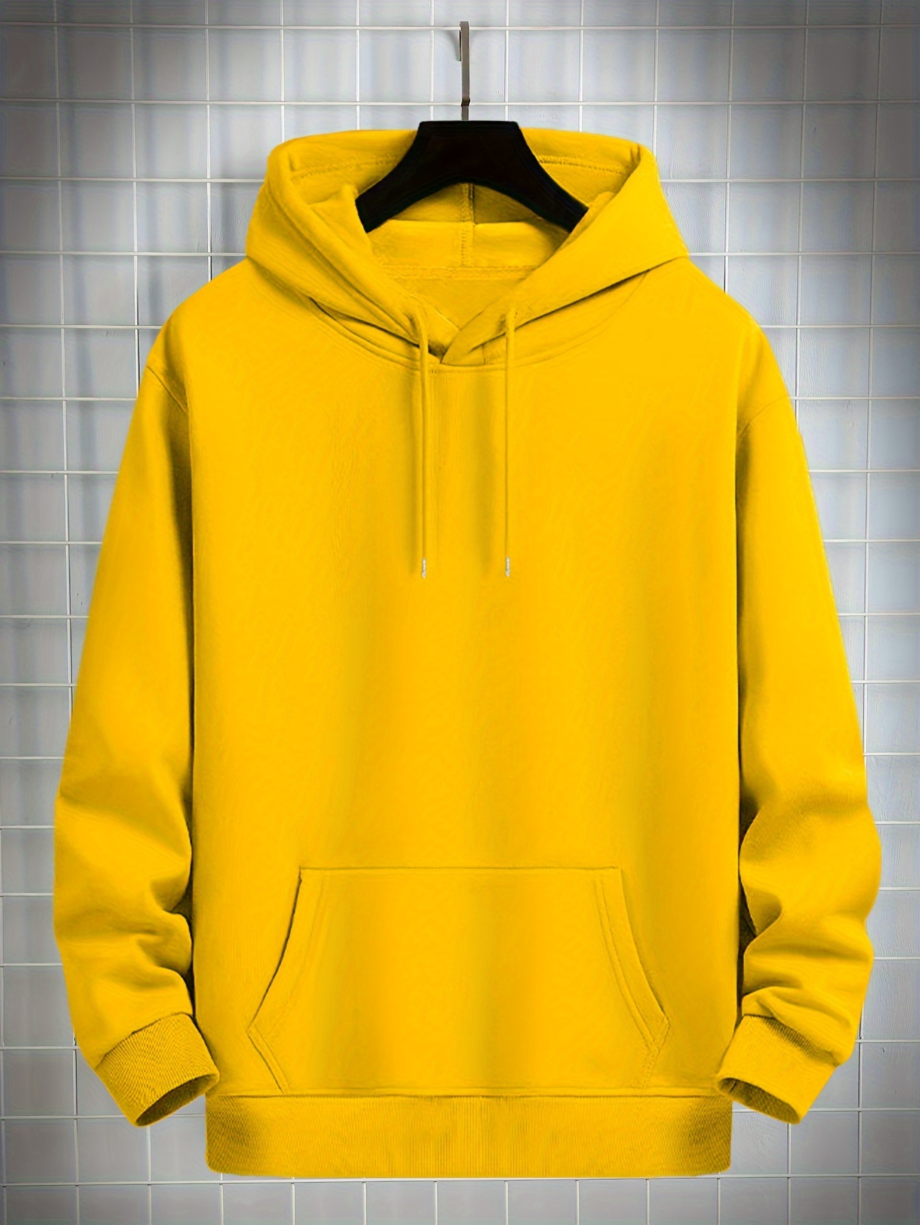 simple solid color hoodie with kangaroo pocket mens casual pullover hooded sweatshirt details 45