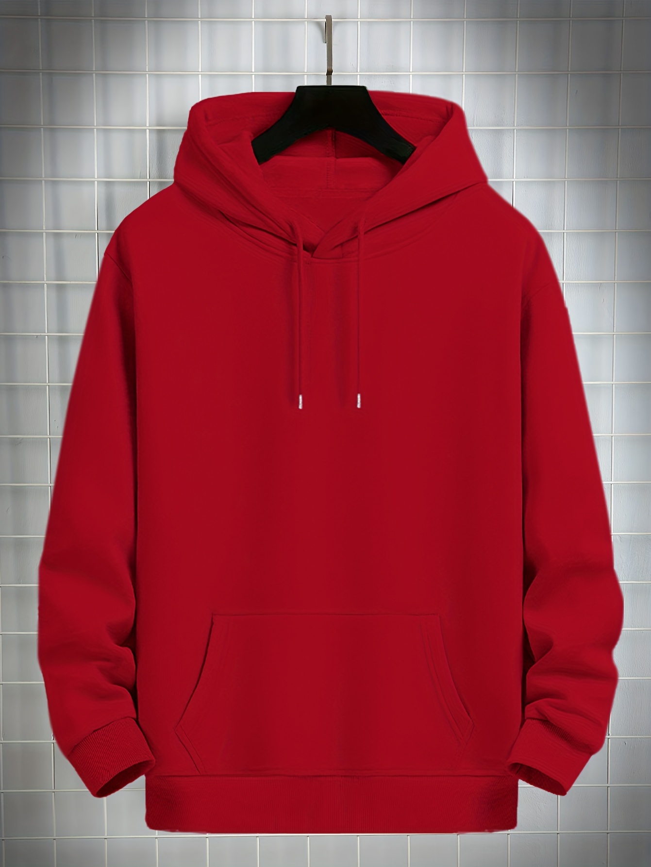 simple solid color hoodie with kangaroo pocket mens casual pullover hooded sweatshirt details 25