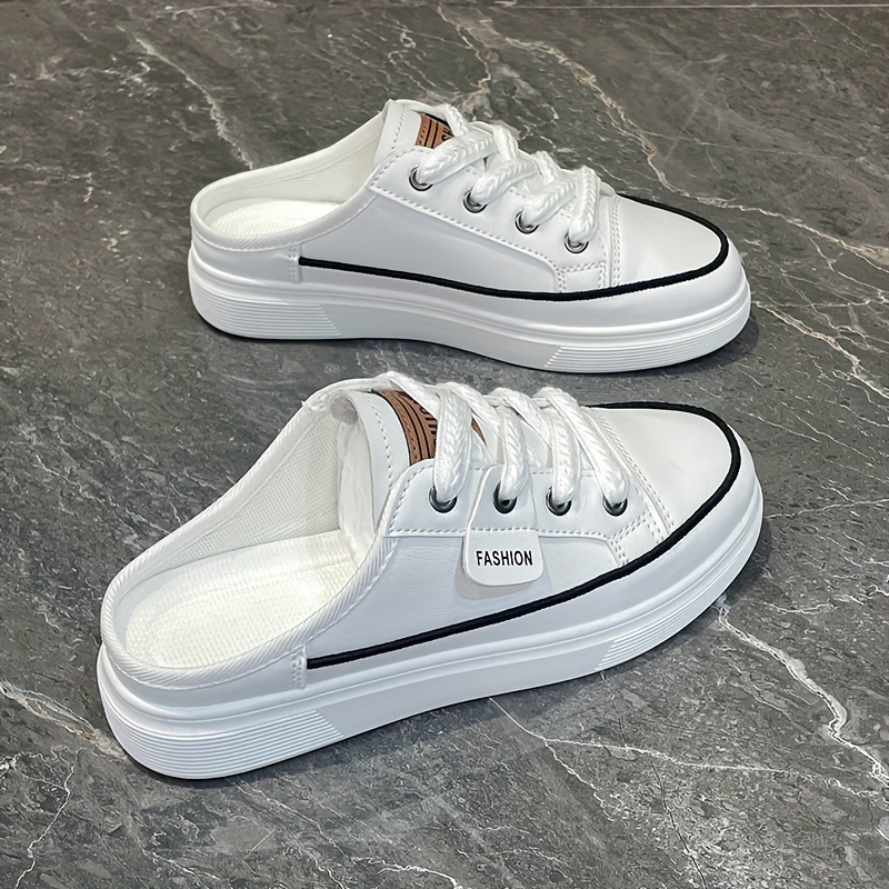 solid color flat mule sneakers women s casual lace outdoor details 3
