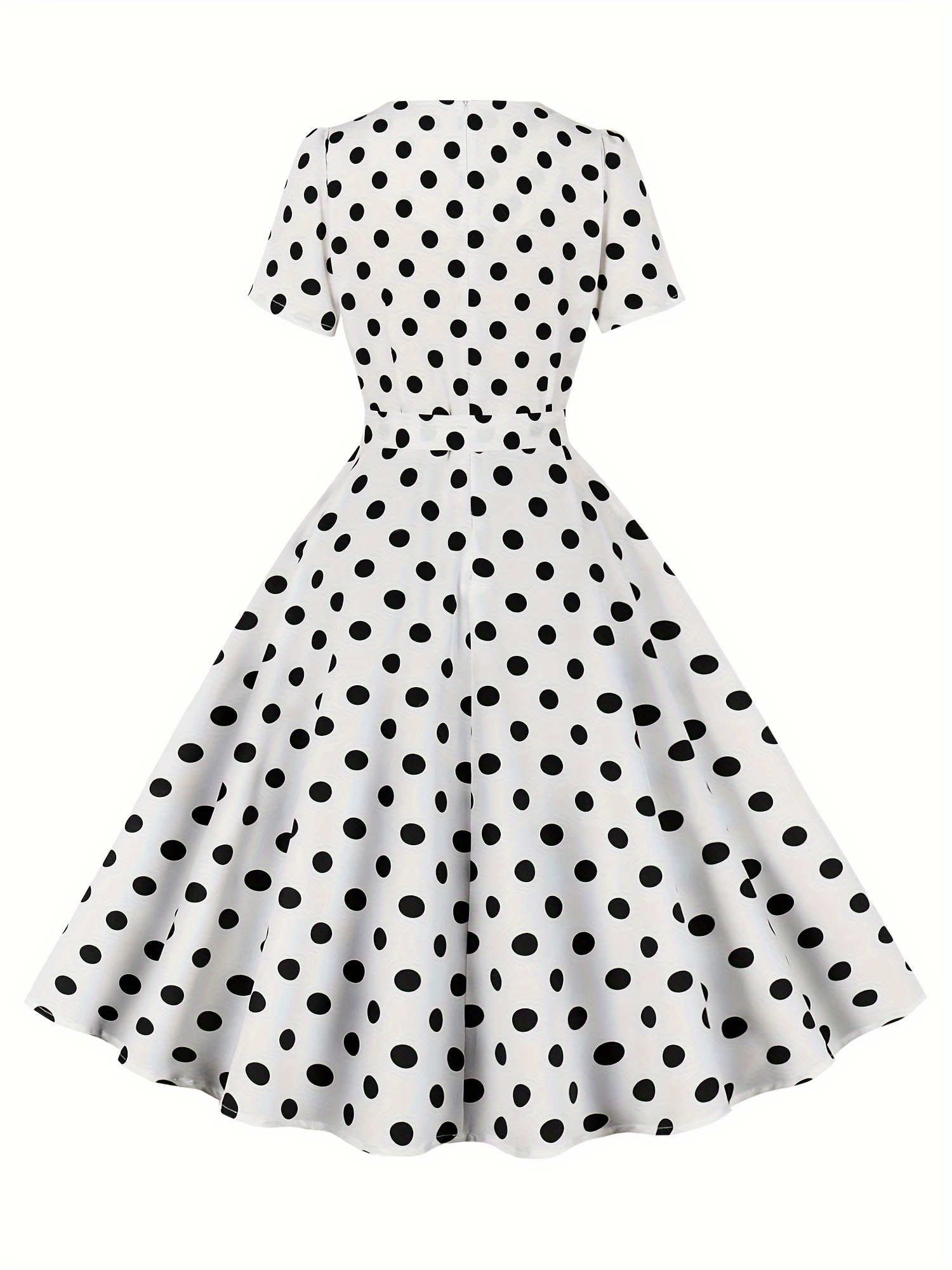 polka dot a line dress vintage squared neck short sleeve party dress womens clothing details 7