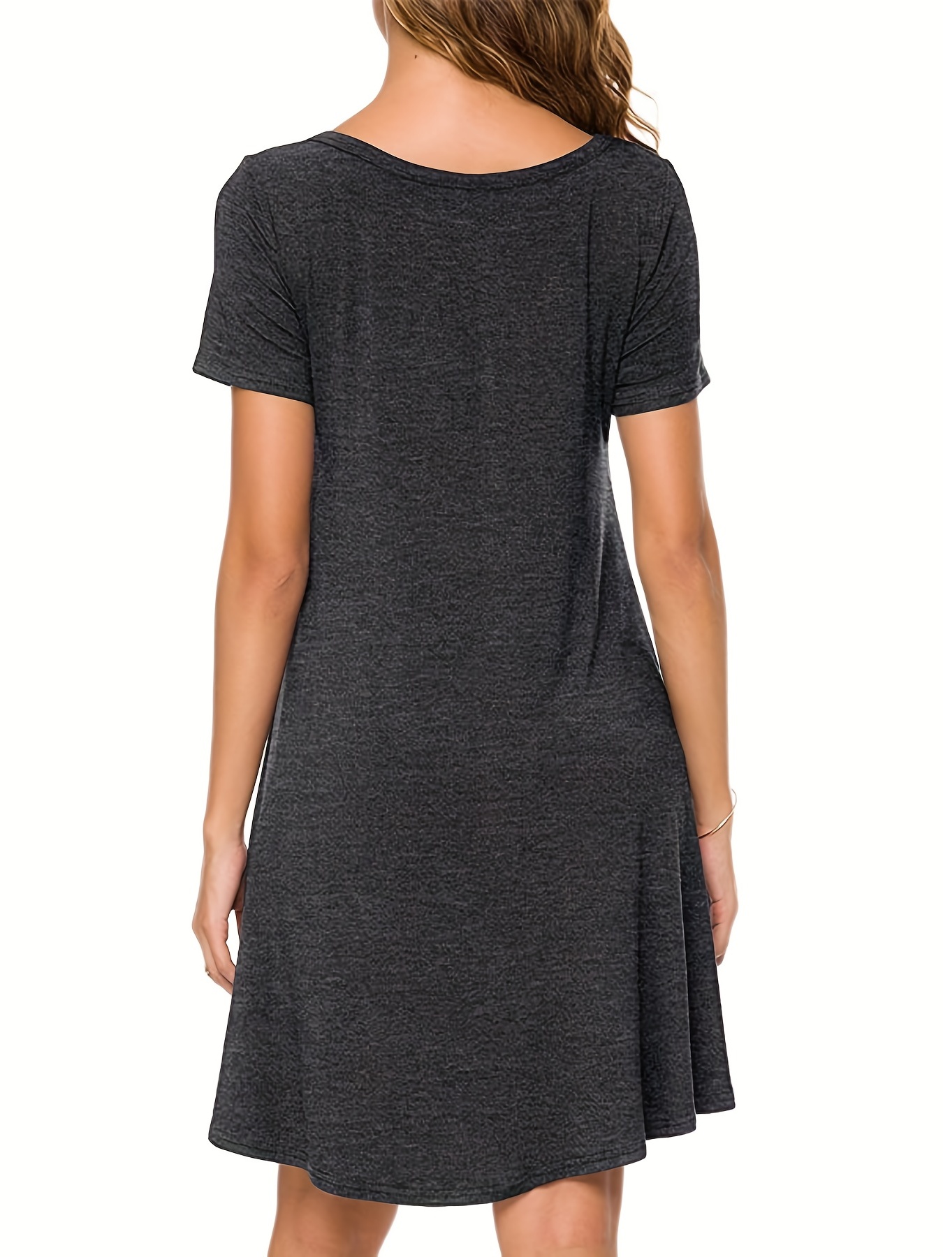 solid simple t shirt dress casual crew neck short sleeve dress womens clothing details 2