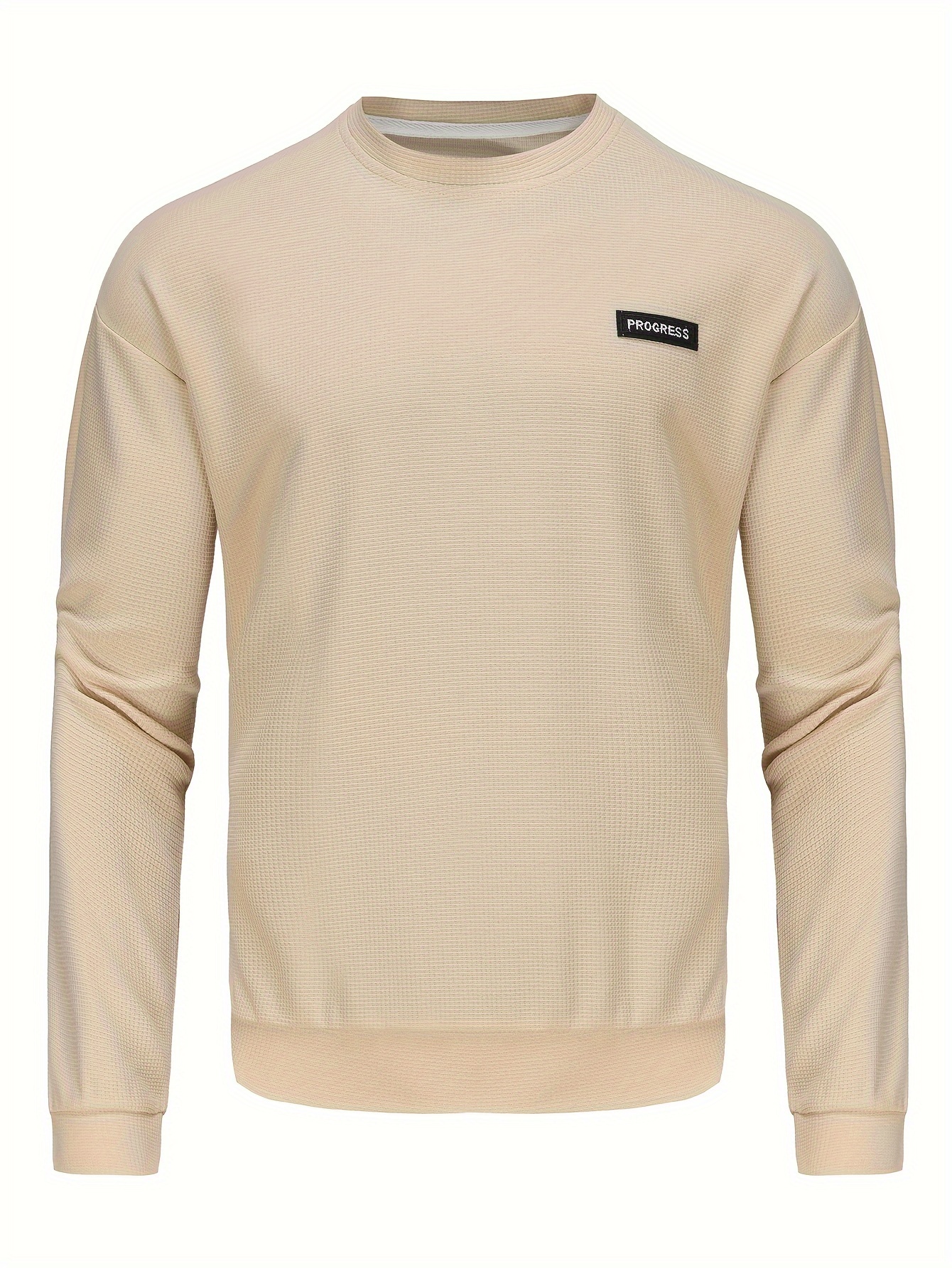 mens stylish loose solid sweatshirt casual slightly stretch breathable crew neck long sleeve top for spring fall outdoor details 10