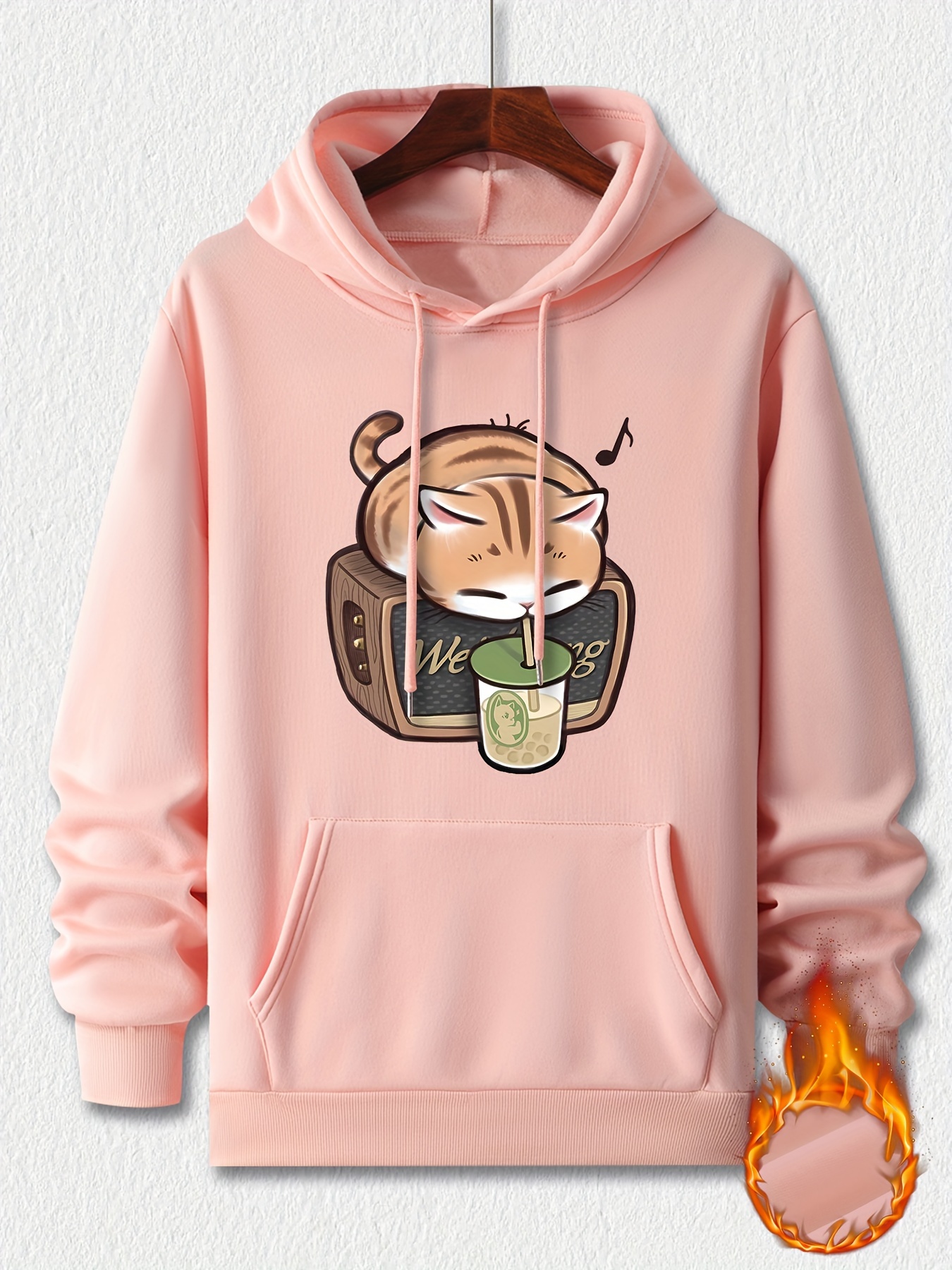 cute kitten pattern print hooded sweatshirt hoodies fashion casual tops for spring autumn mens clothing details 10