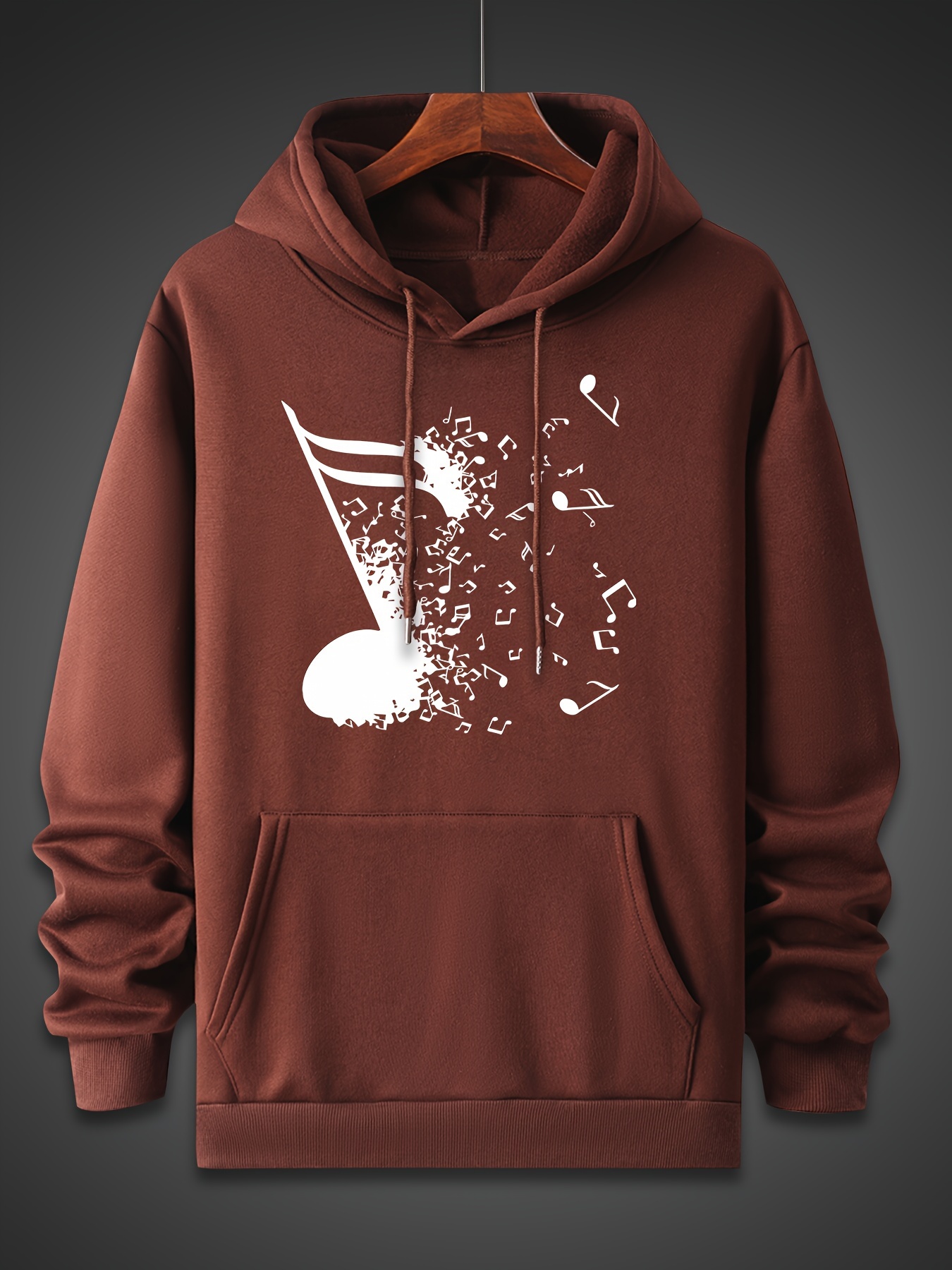 music note pattern mens trendy comfy hoodie casual slightly stretch breathable hooded sweatshirt for outdoor details 5