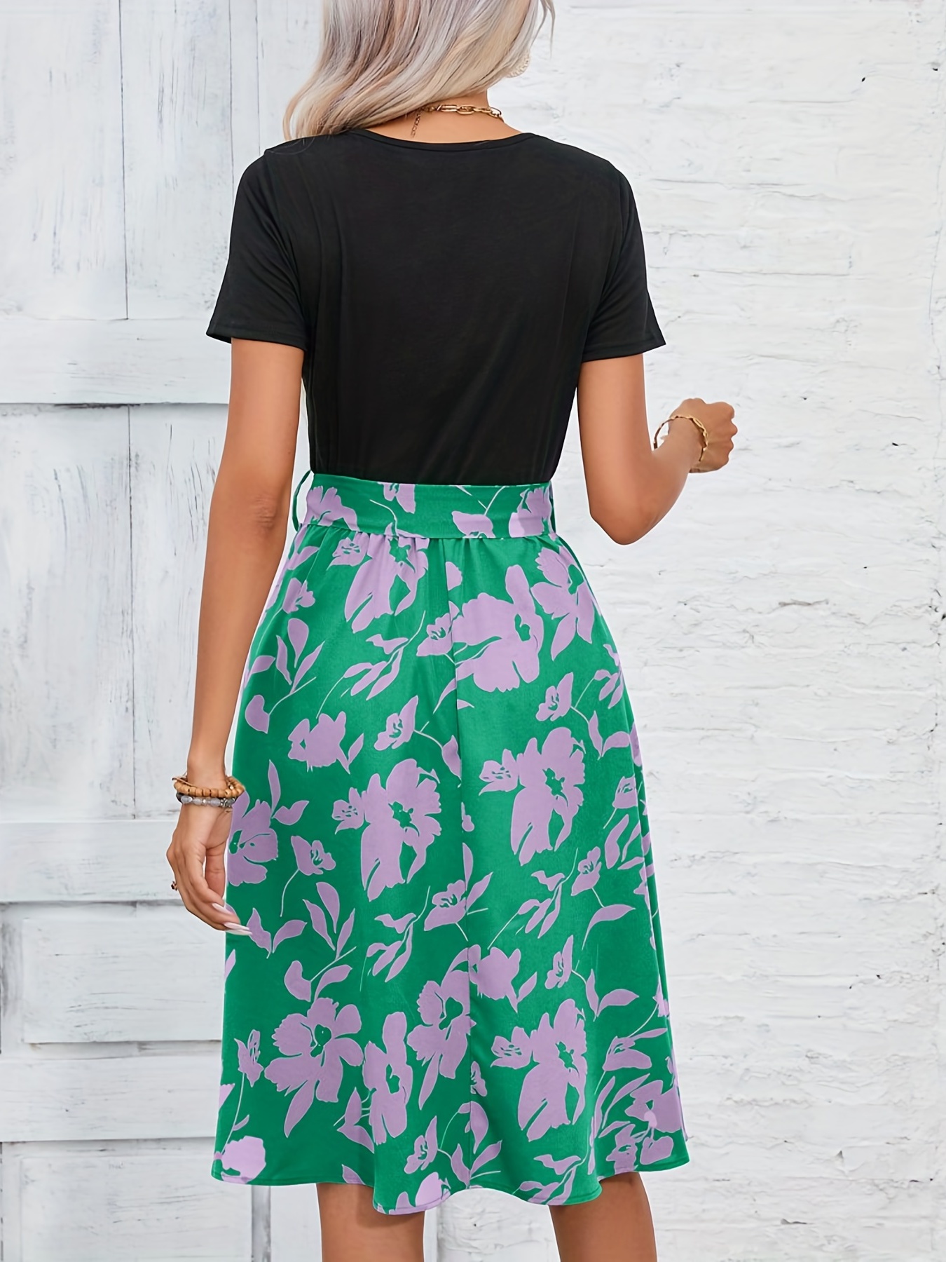 floral print crew neck dress casual short sleeve tunic dress for spring summer womens clothing details 11