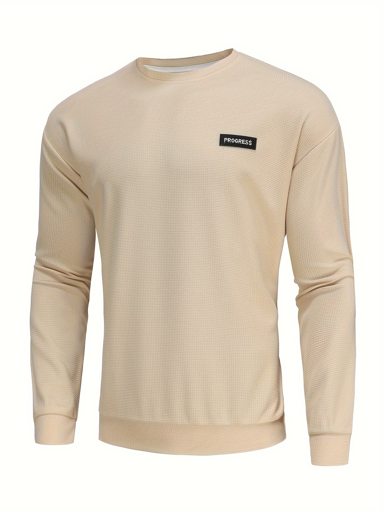 mens stylish loose solid sweatshirt casual slightly stretch breathable crew neck long sleeve top for spring fall outdoor details 18