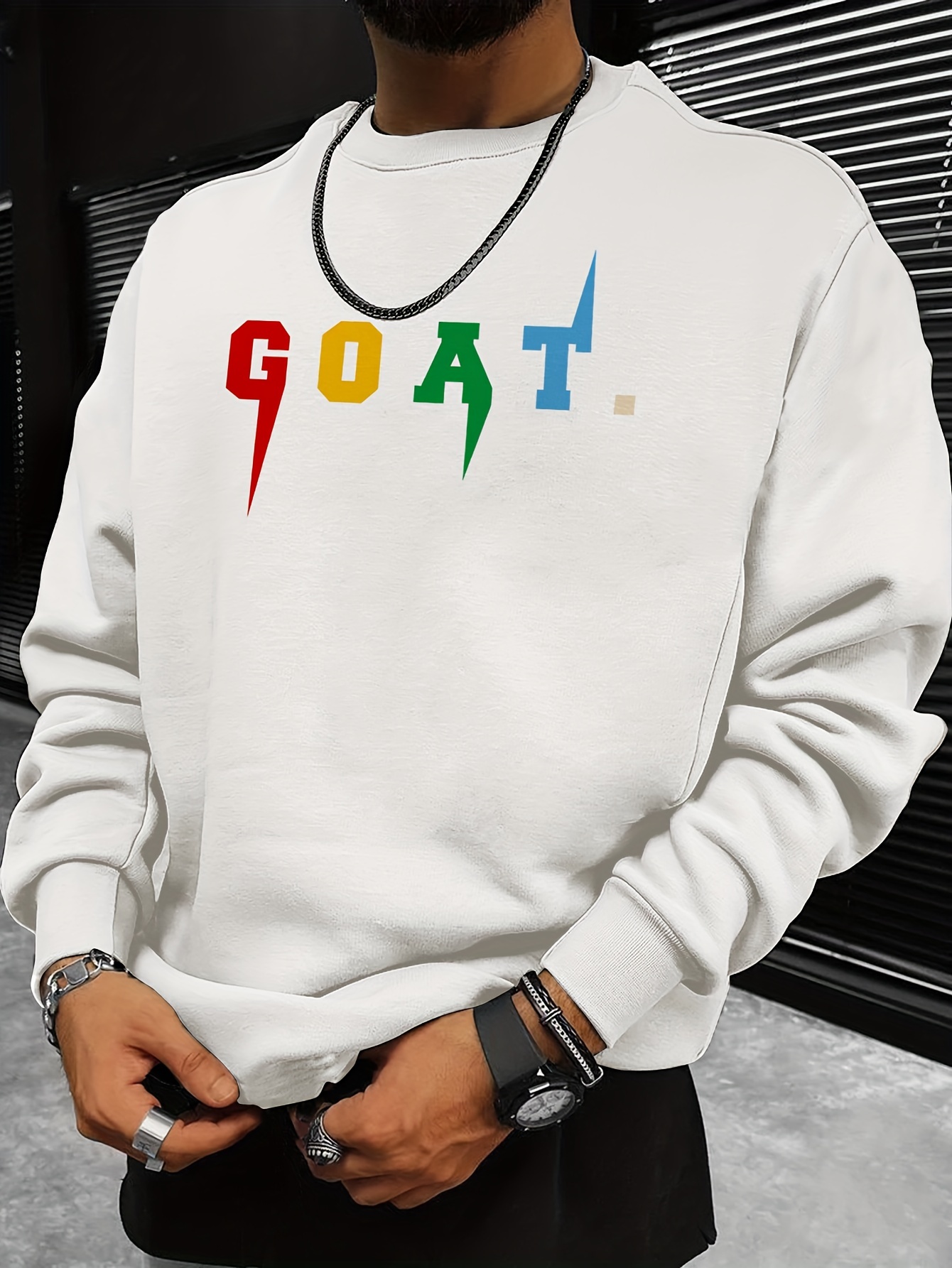 goat print trendy sweatshirt mens casual graphic design crew neck pullover sweatshirt for men fall winter details 5