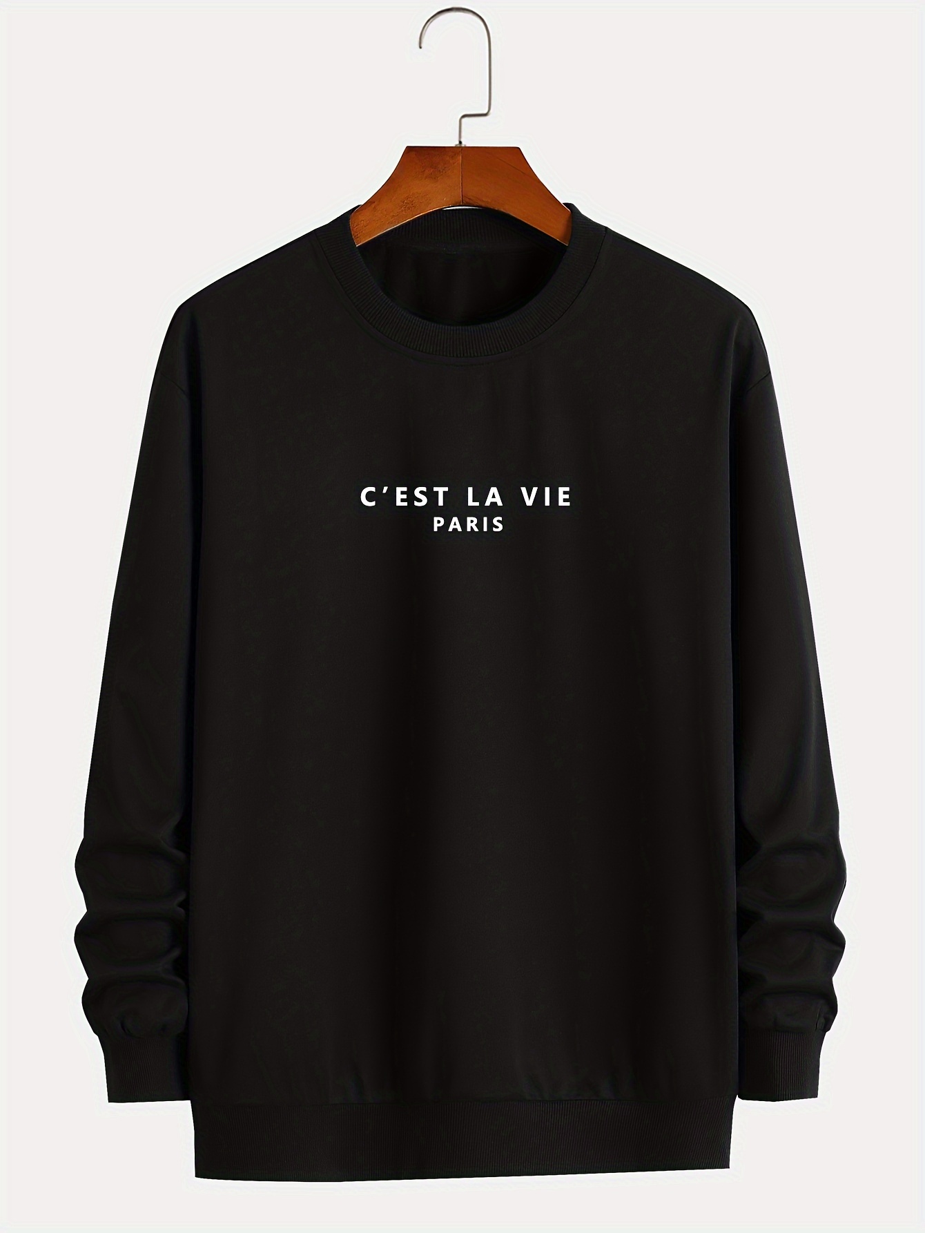 cest la vie paris print chic sweatshirt mens plain graphic design crew neck pullover for men for spring fall and winter details 2
