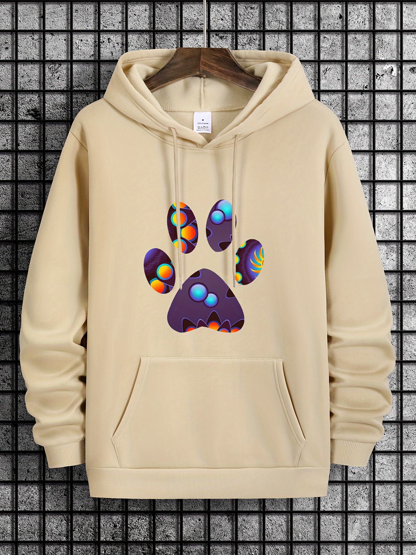 huge dog paw print hoodie creative graphic design clothing for men mens hooded streetwear pullover for all seasons as gifts details 35