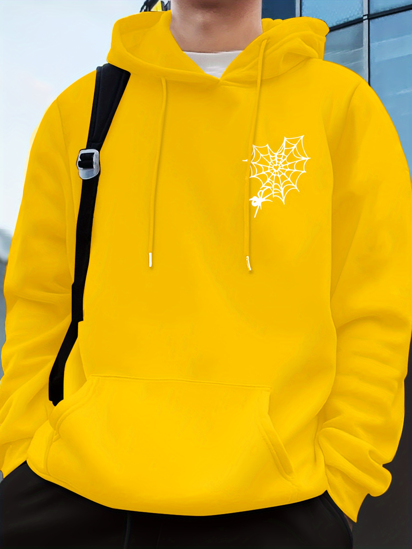 spider print mens pullover round neck long sleeve hooded sweatshirt pattern loose casual top for autumn winter mens clothing as gifts details 10