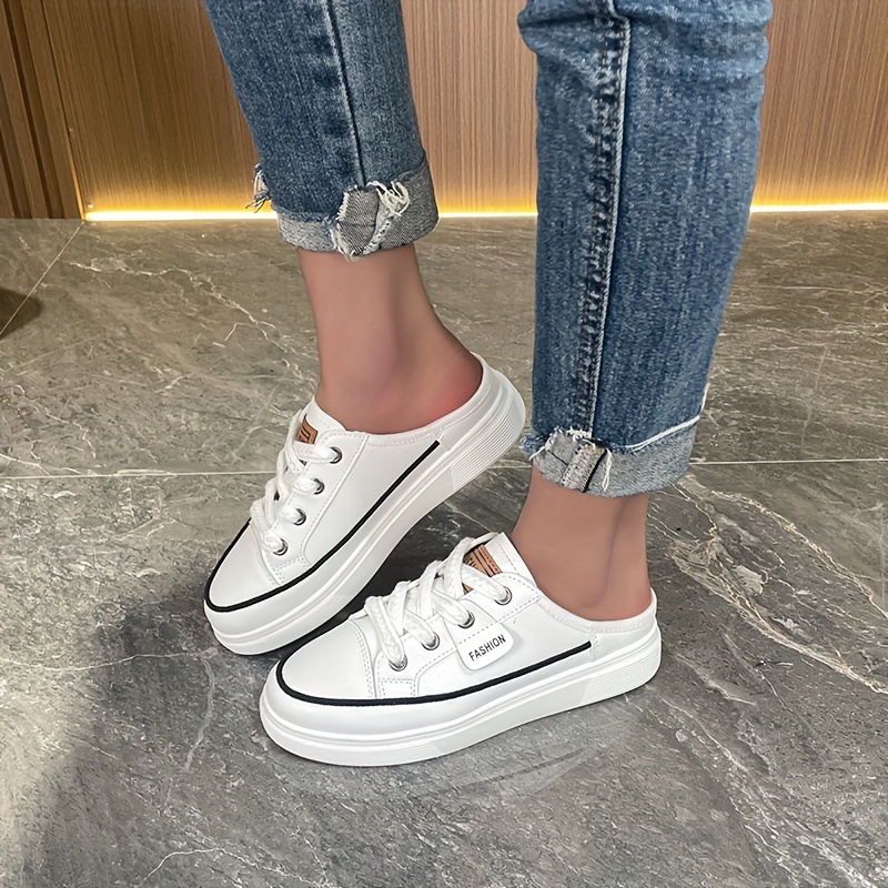 solid color flat mule sneakers women s casual lace outdoor details 10