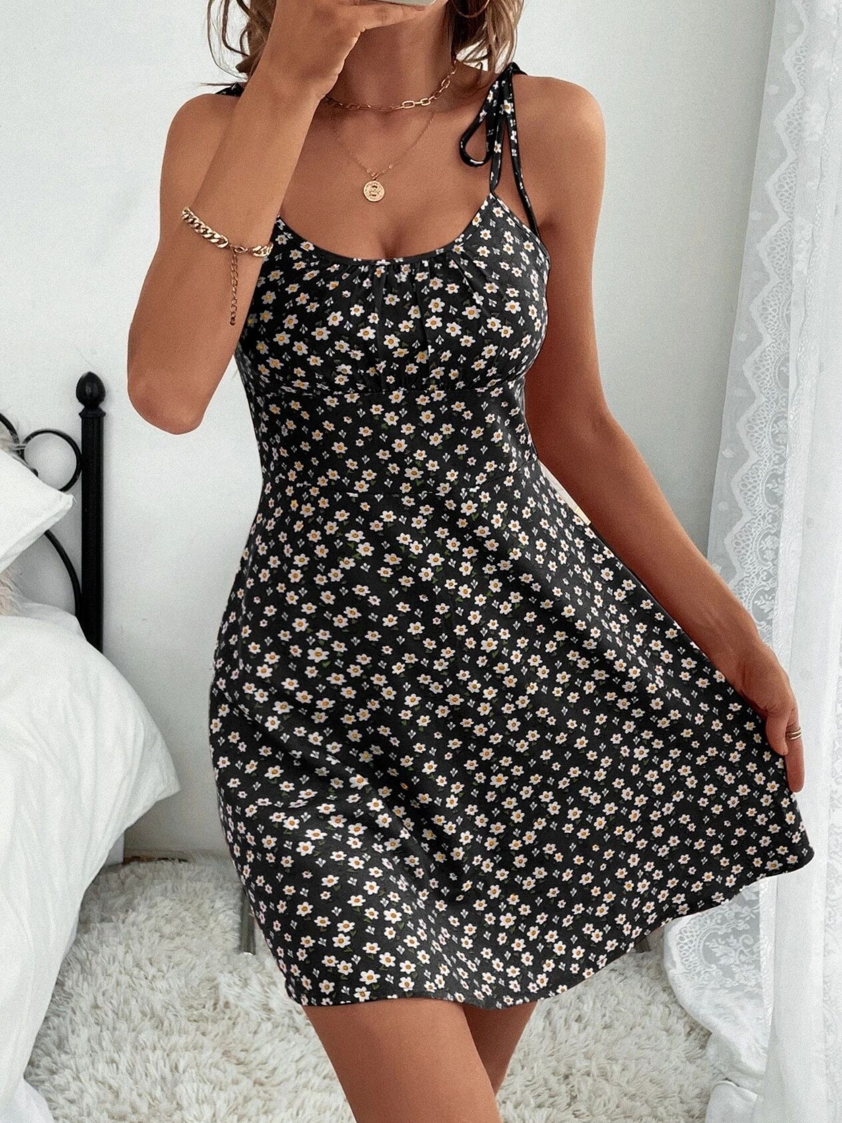 floral print cami dress vacation sleeveless ruched summer dress womens clothing details 24