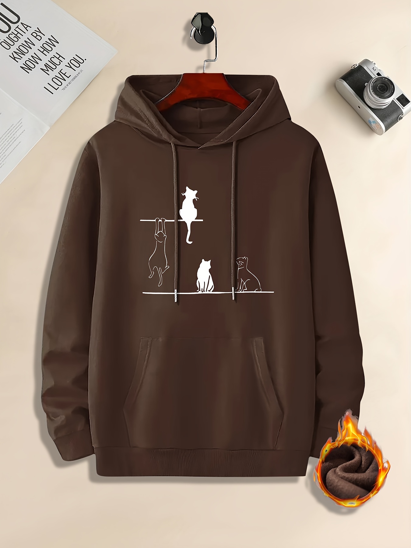 cute cat print hoodie cool hoodies for men mens casual graphic design pullover hooded sweatshirt with kangaroo pocket streetwear for winter fall as gifts details 10