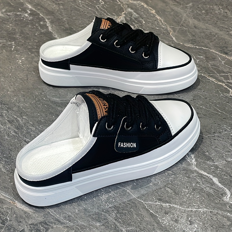 solid color flat mule sneakers women s casual lace outdoor details 7