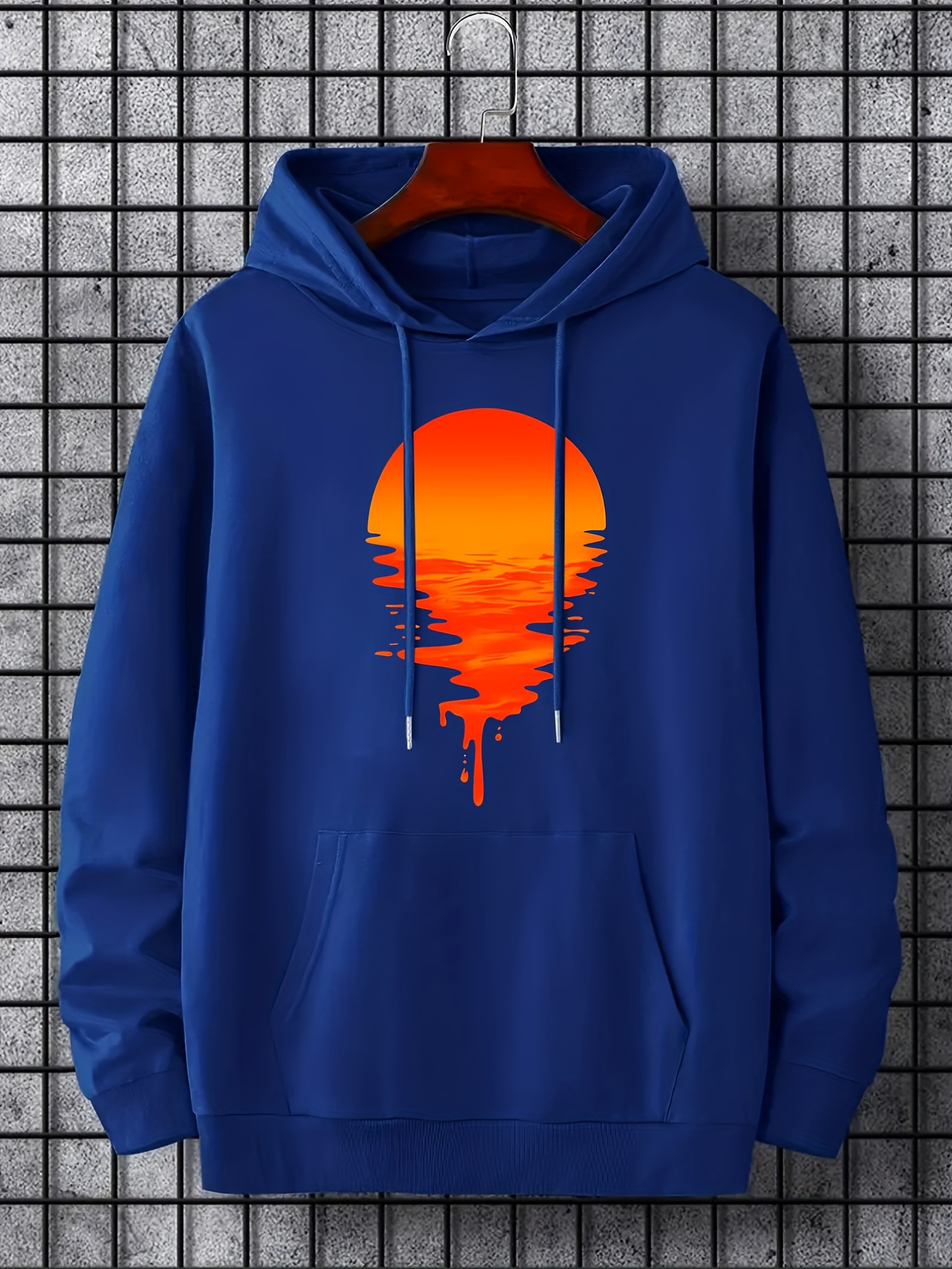sunset print hoodie hoodies for men mens casual graphic design pullover hooded sweatshirt with kangaroo pocket streetwear for winter fall as gifts details 15