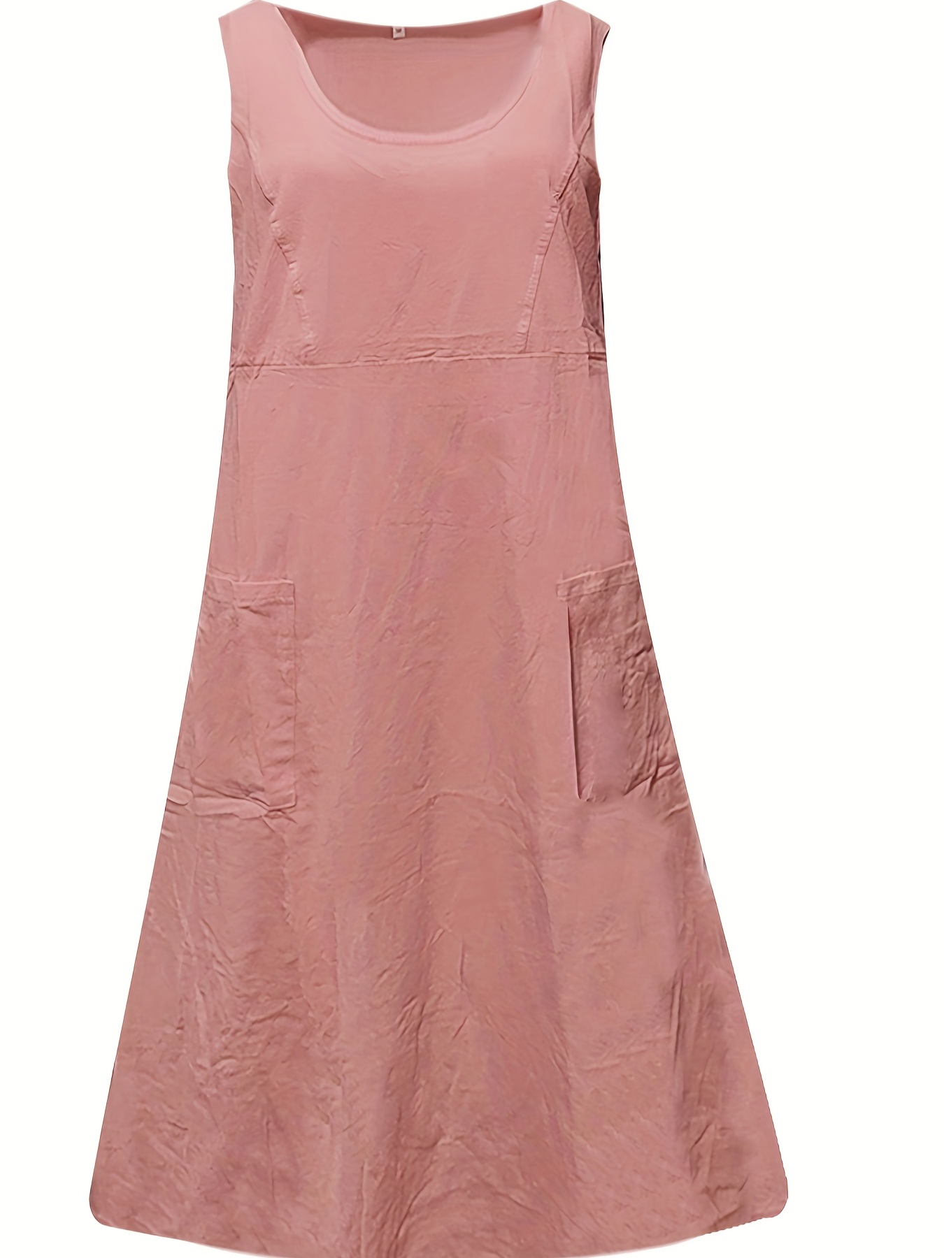 pocket front solid dress casual crew neck sleeveless simple dress womens clothing details 12