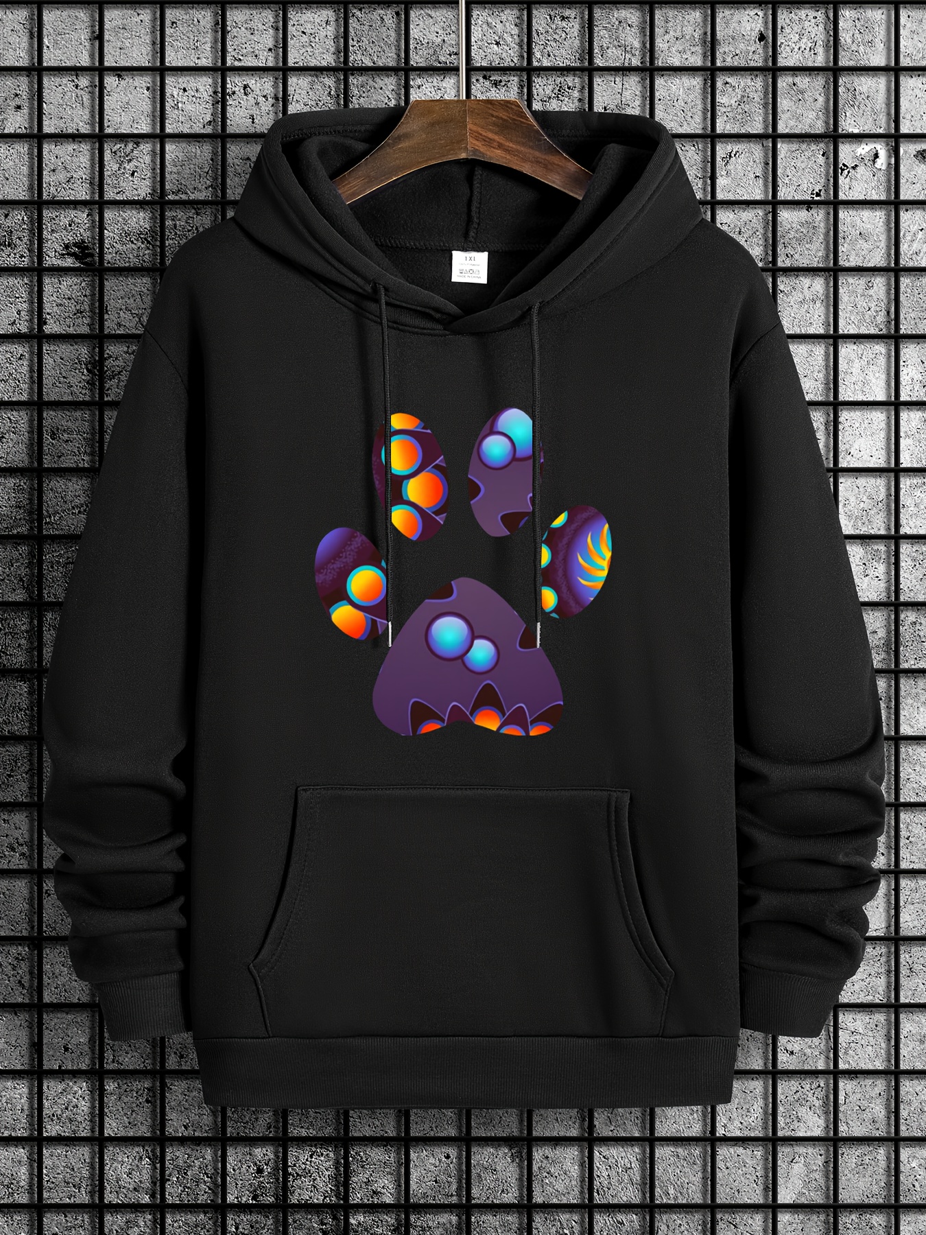 huge dog paw print hoodie creative graphic design clothing for men mens hooded streetwear pullover for all seasons as gifts details 26