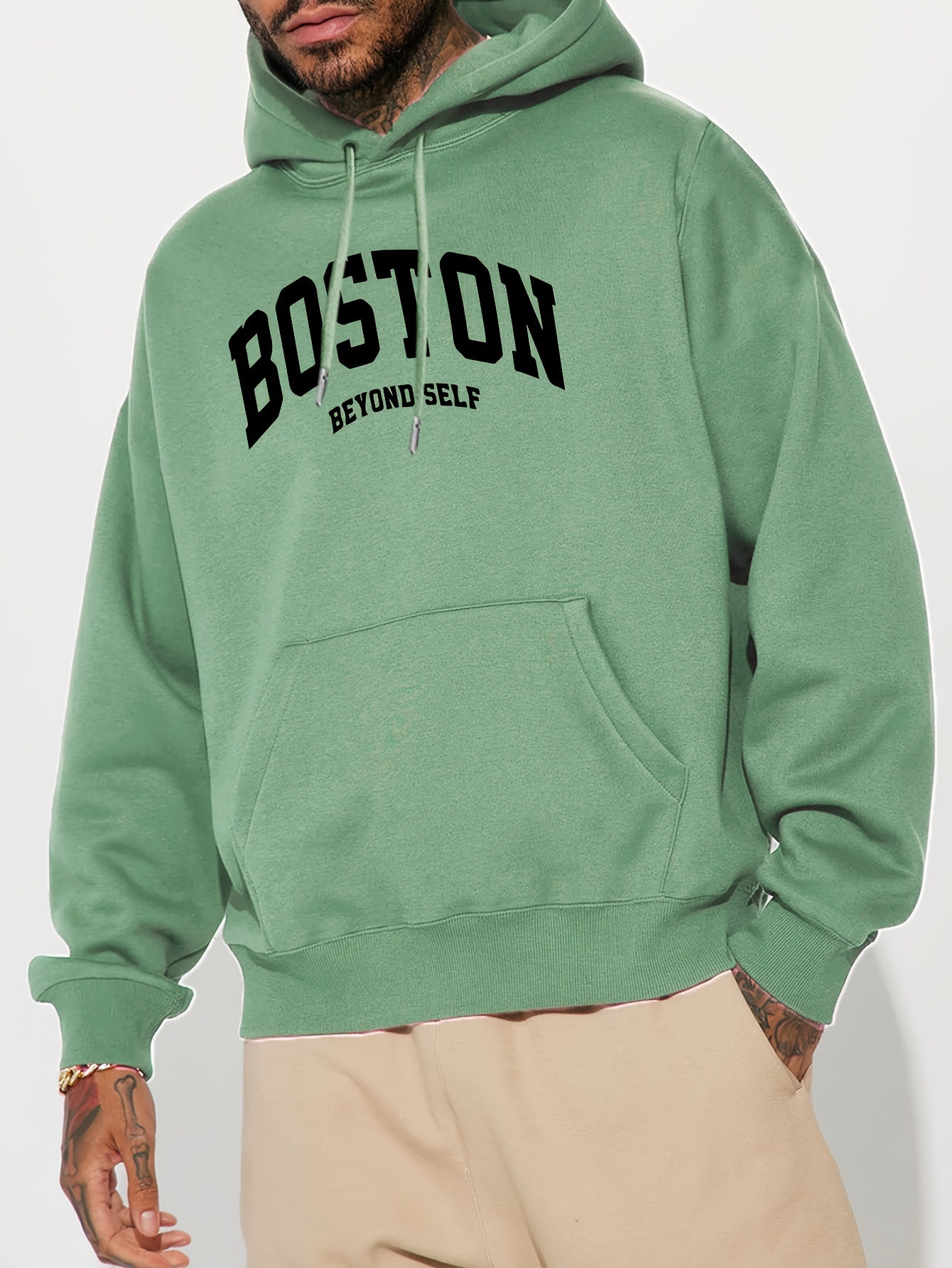 boston print mens pullover round neck hoodies with kangaroo pocket long sleeve hooded sweatshirt loose casual top for autumn winter mens clothing as gifts details 10