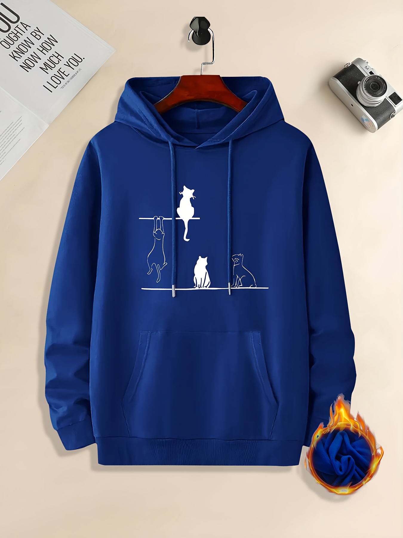 cute cat print hoodie cool hoodies for men mens casual graphic design pullover hooded sweatshirt with kangaroo pocket streetwear for winter fall as gifts details 25