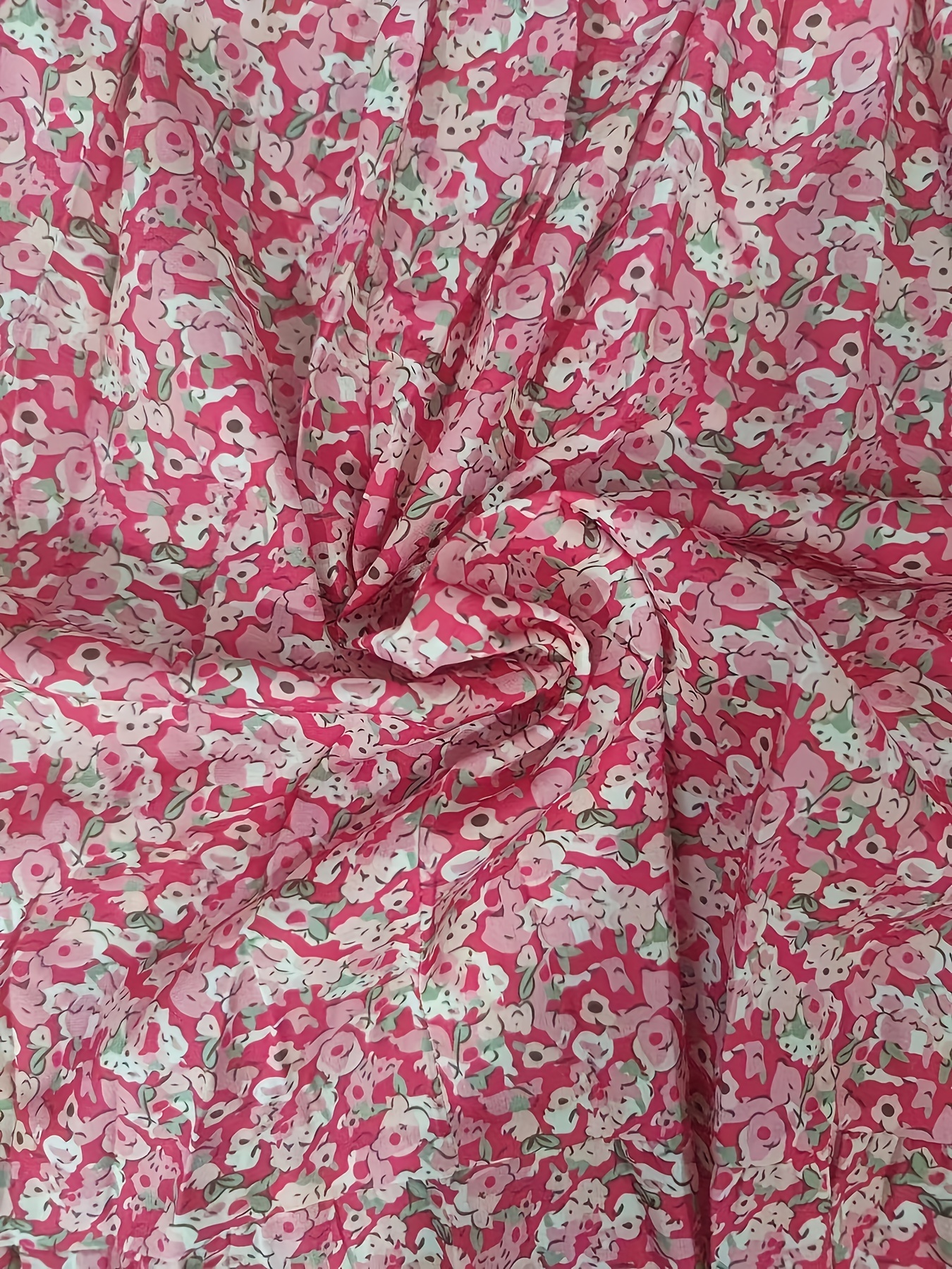 ditsy floral print dress casual v neck layered ruffle trim dress with buttons womens clothing details 4