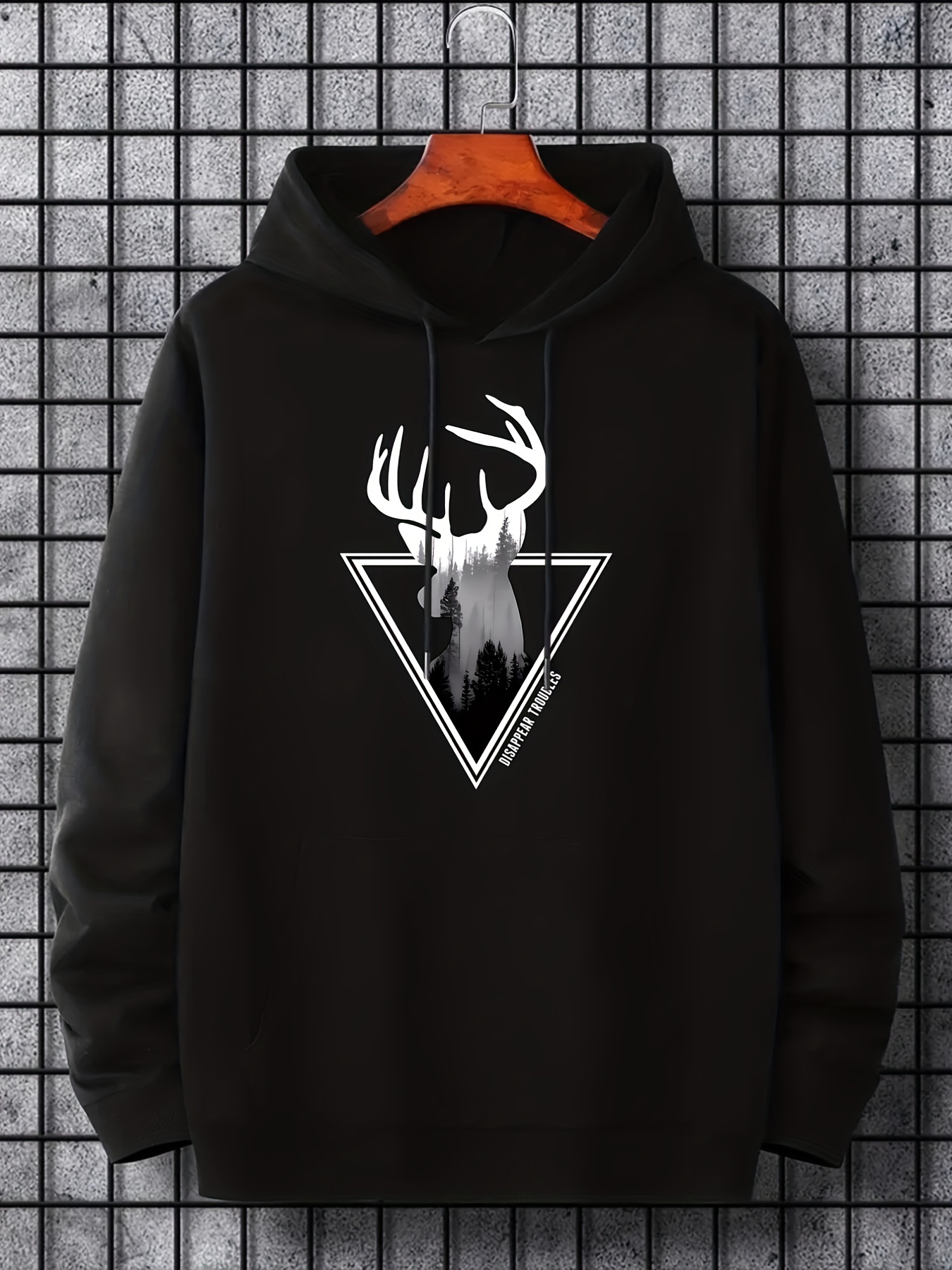 deer print hoodie cool hoodies for men mens casual graphic design pullover hooded sweatshirt with kangaroo pocket streetwear for winter fall as gifts details 5
