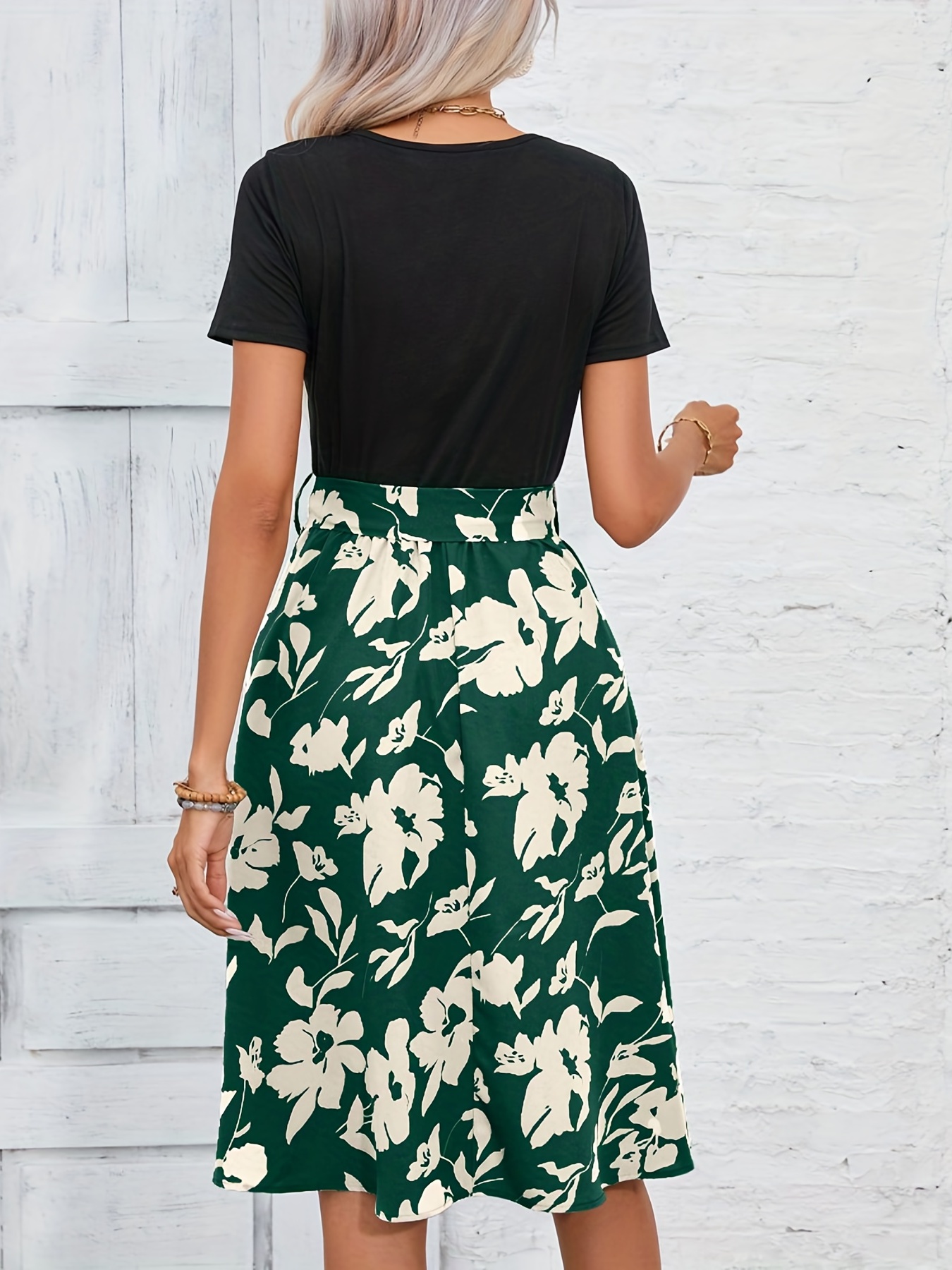 floral print crew neck dress casual short sleeve tunic dress for spring summer womens clothing details 21