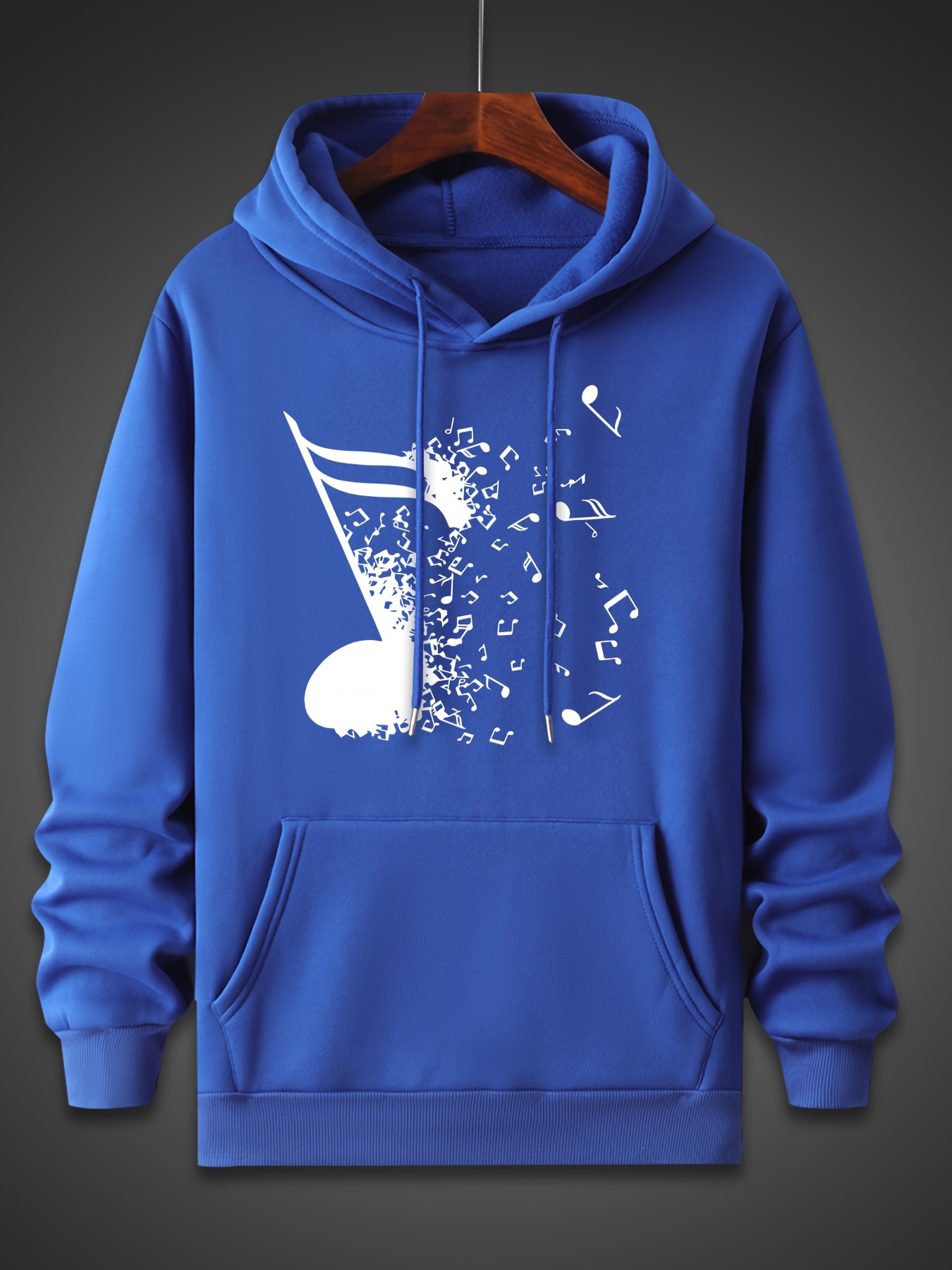 music note pattern mens trendy comfy hoodie casual slightly stretch breathable hooded sweatshirt for outdoor details 10