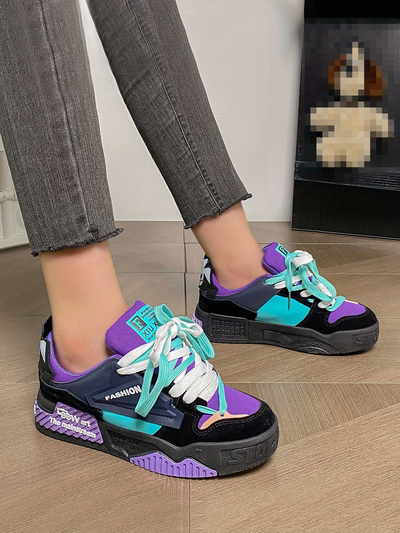 platform skate shoes women s trendy colorblock heightening details 7