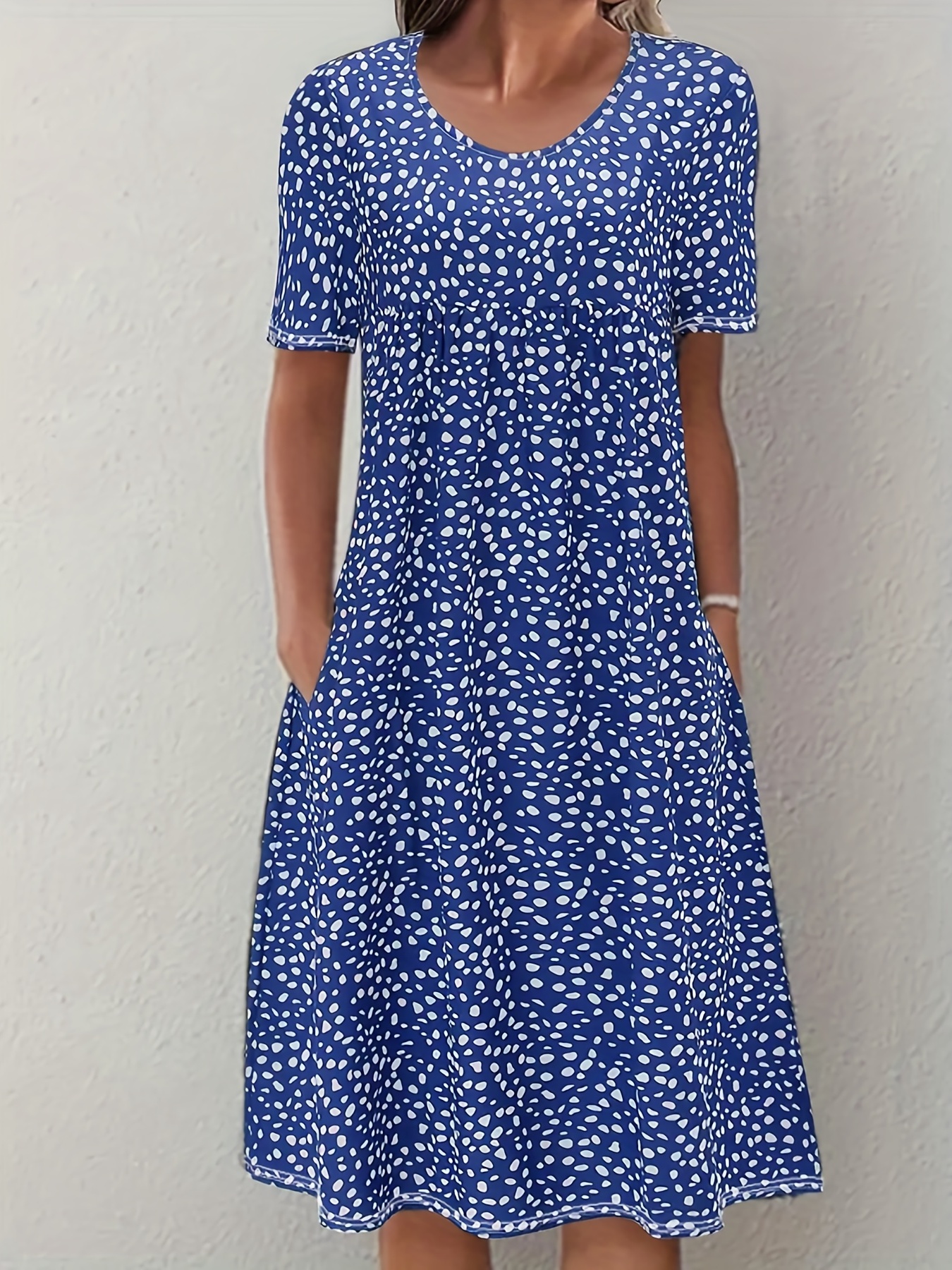 boho floral print dual pockets dress casual crew neck short sleeve dress womens clothing details 12