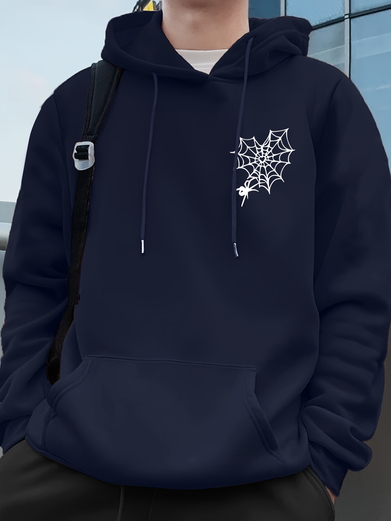 spider print mens pullover round neck long sleeve hooded sweatshirt pattern loose casual top for autumn winter mens clothing as gifts details 35