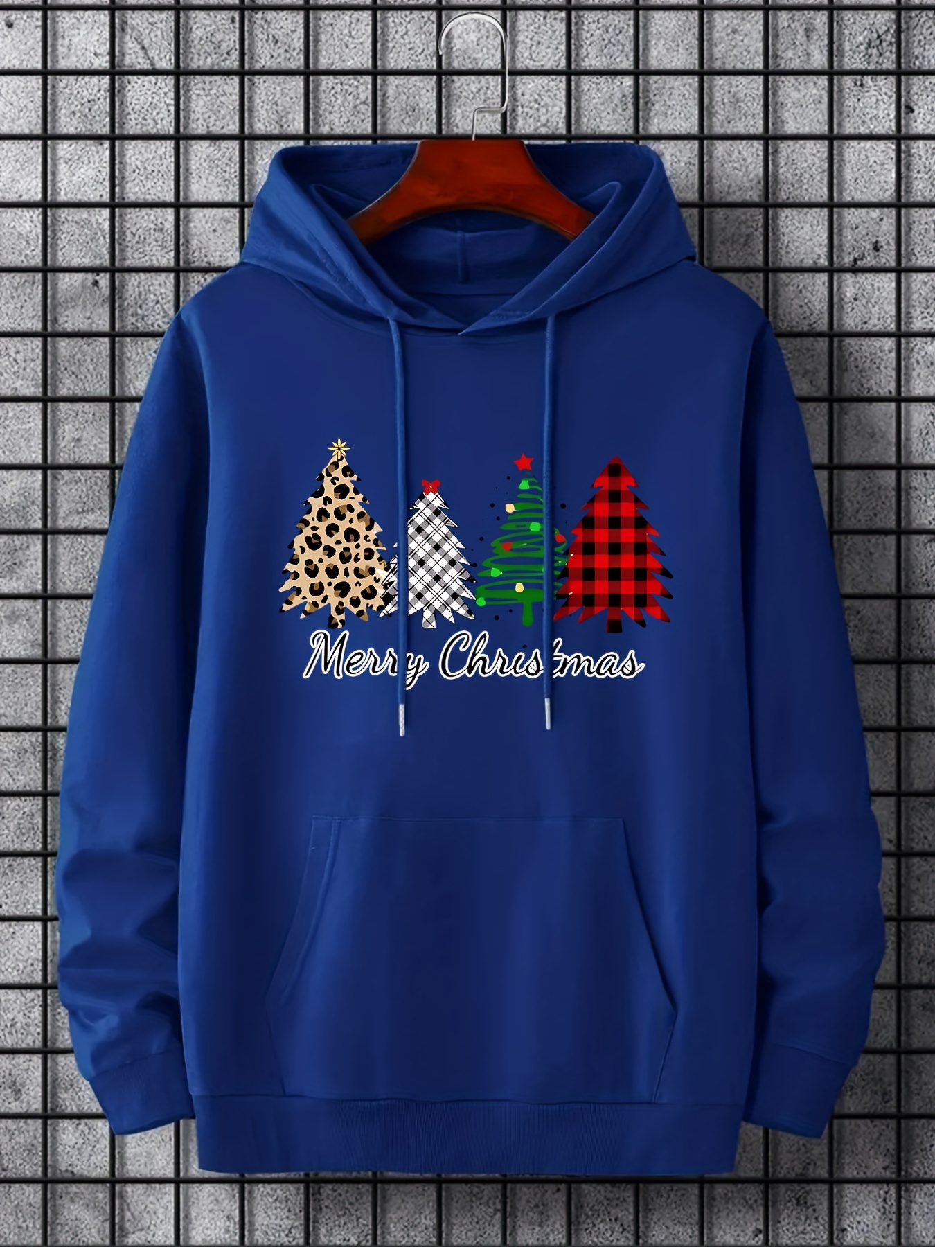 merry christmas trees print hoodies for men graphic hoodie with kangaroo pocket comfy loose drawstring trendy hooded pullover mens clothing for autumn winter details 20