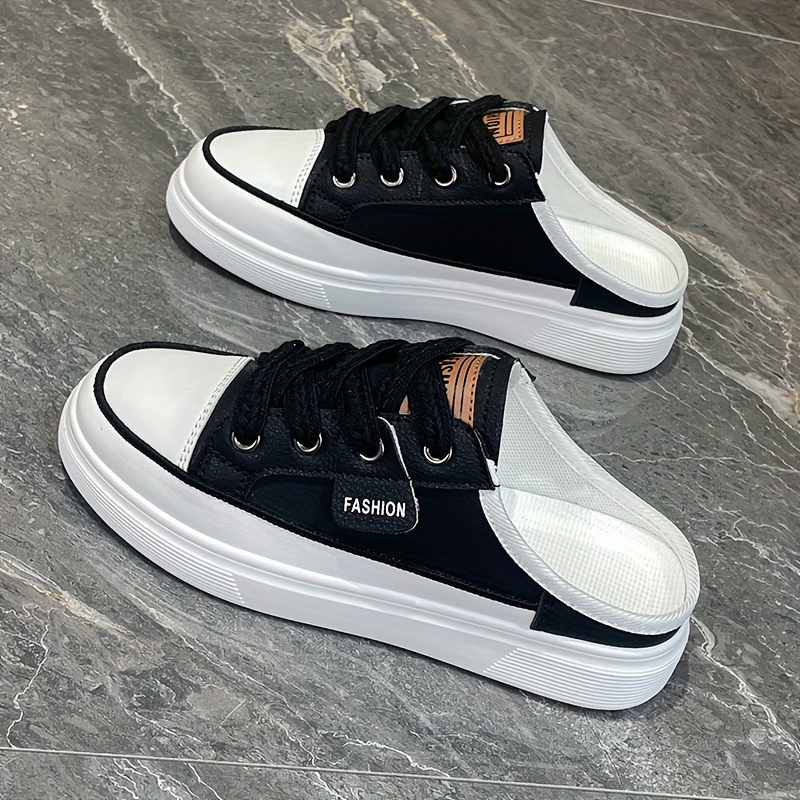 solid color flat mule sneakers women s casual lace outdoor details 8