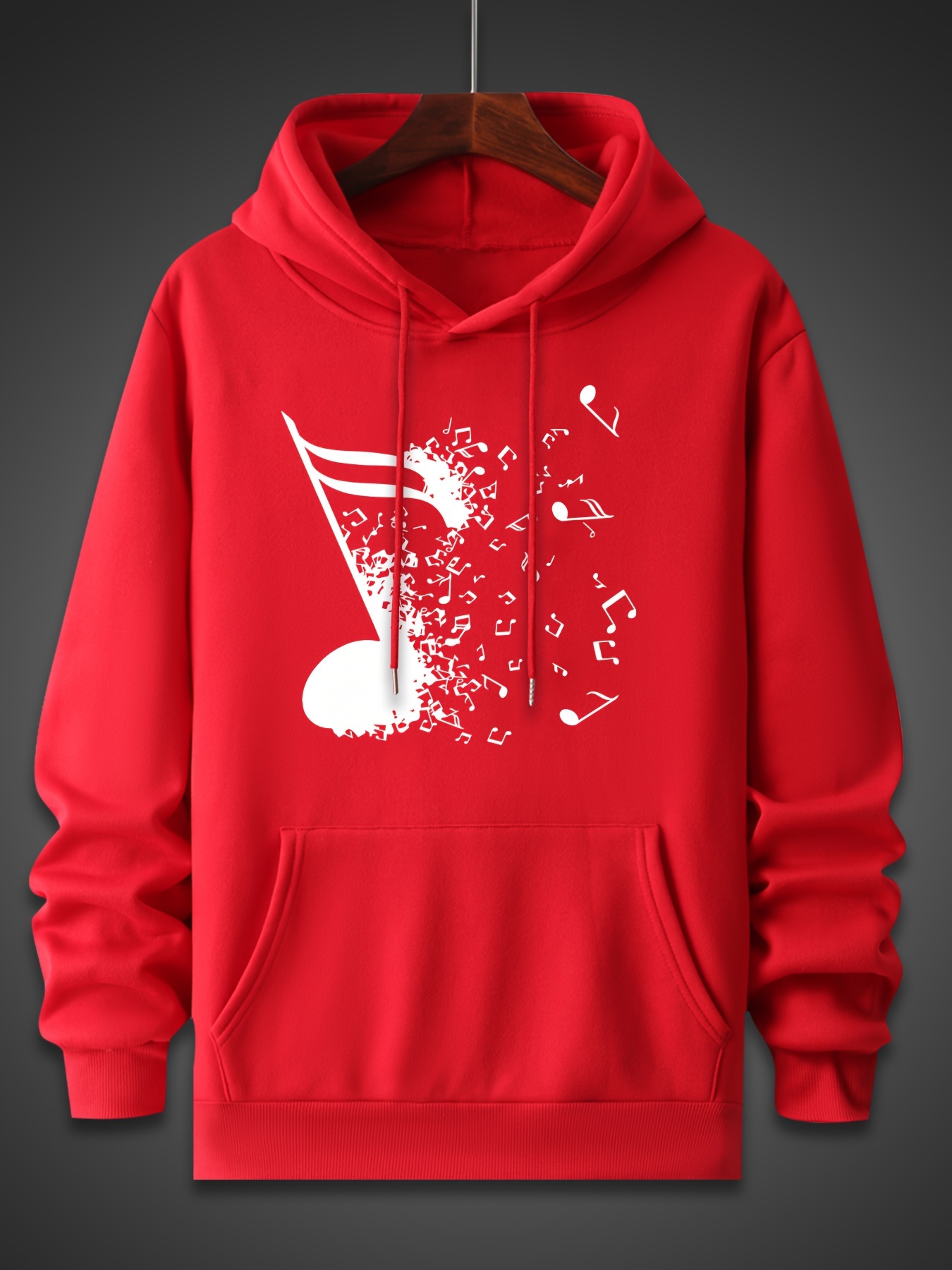 music note pattern mens trendy comfy hoodie casual slightly stretch breathable hooded sweatshirt for outdoor details 15