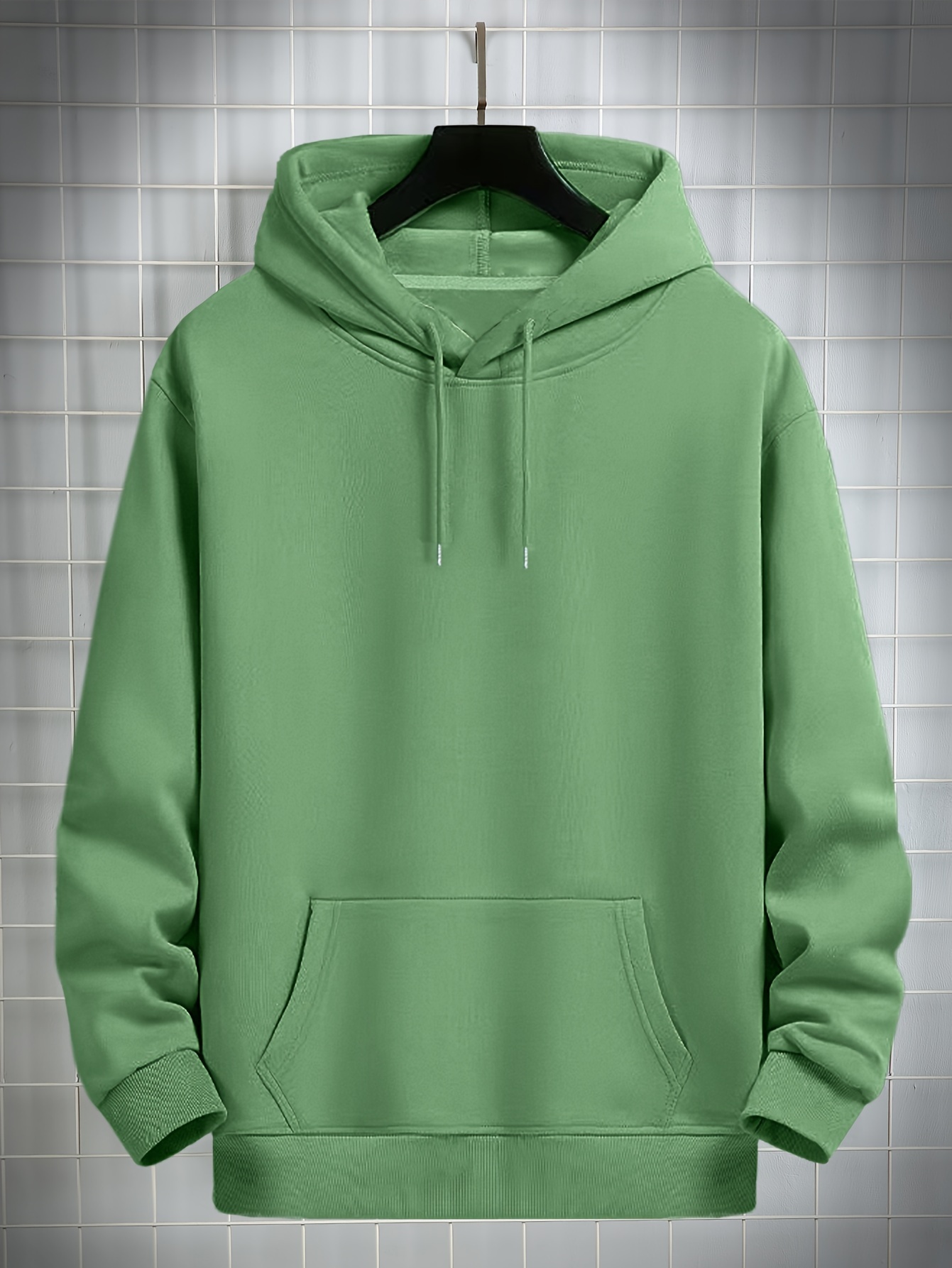 simple solid color hoodie with kangaroo pocket mens casual pullover hooded sweatshirt details 0