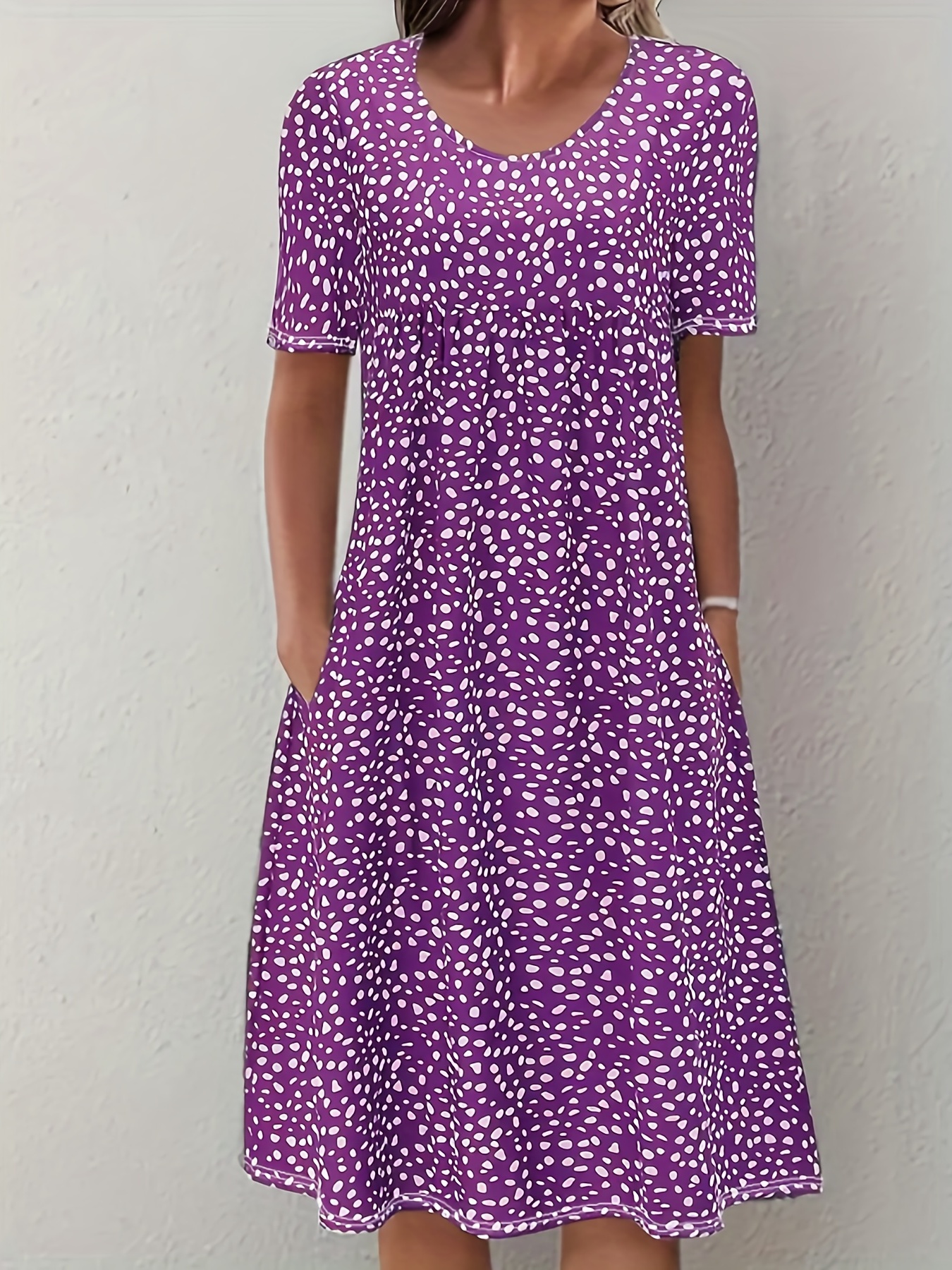 boho floral print dual pockets dress casual crew neck short sleeve dress womens clothing details 0