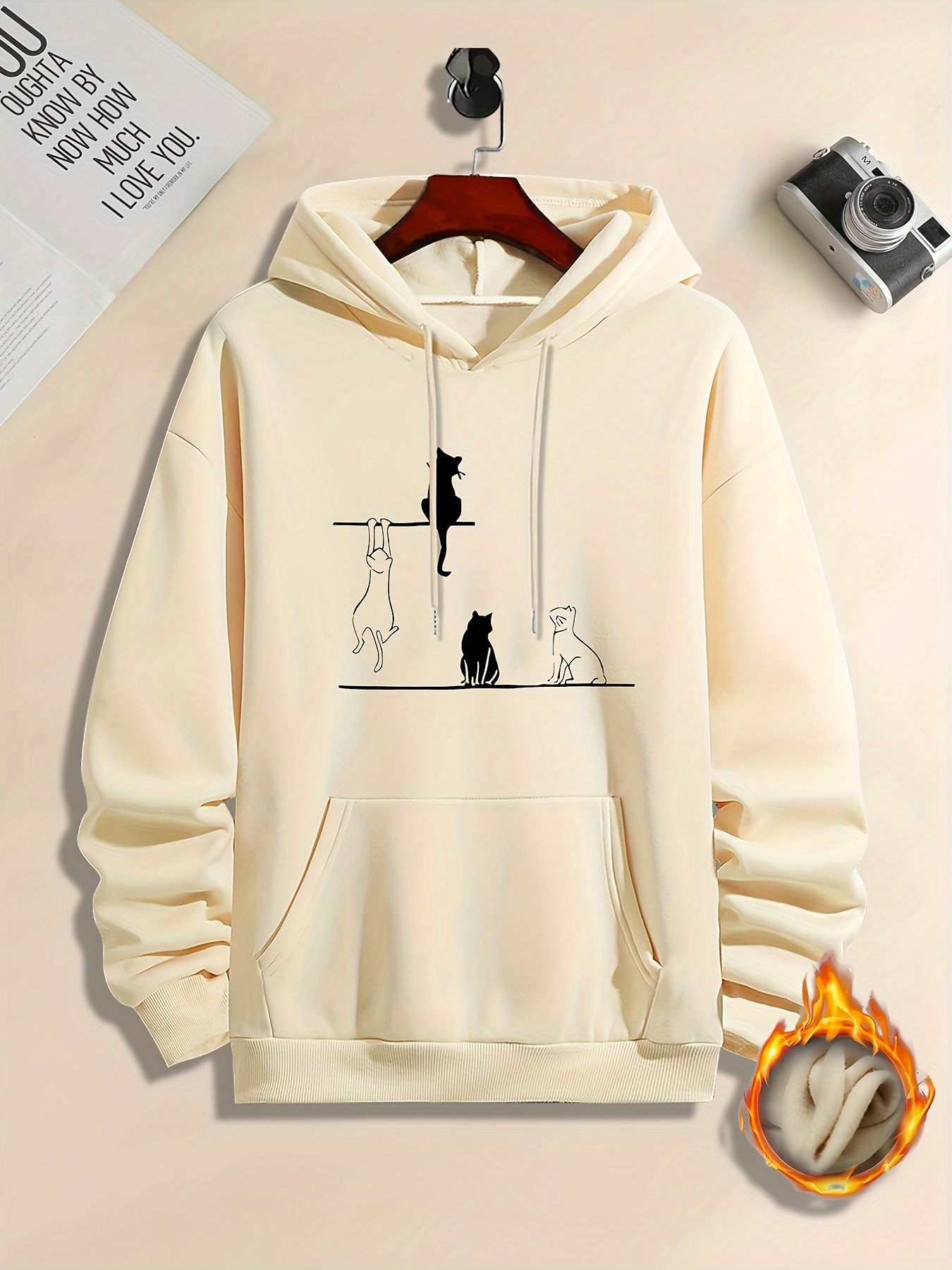 cute cat print hoodie cool hoodies for men mens casual graphic design pullover hooded sweatshirt with kangaroo pocket streetwear for winter fall as gifts details 30