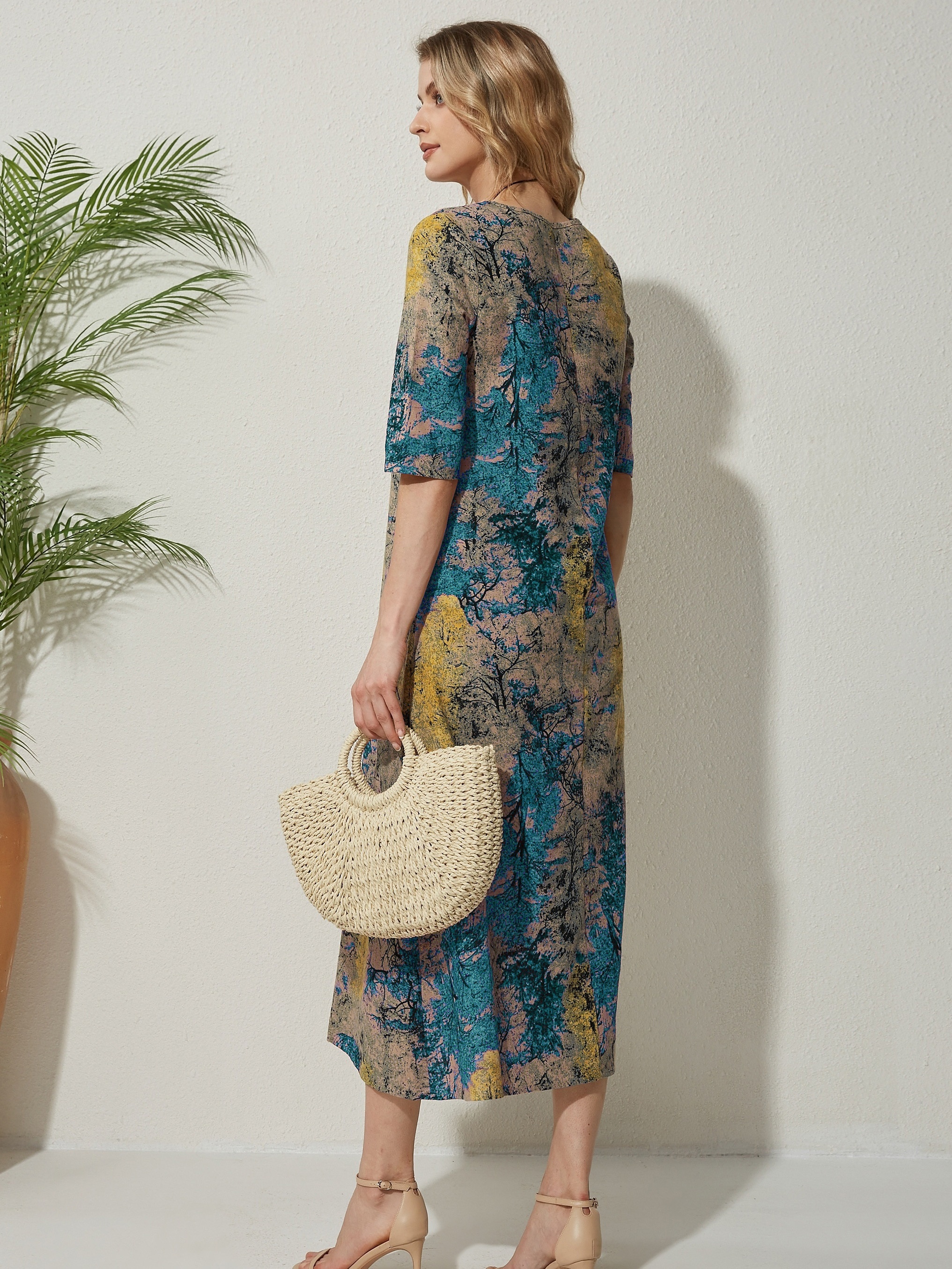 abstract print dress vintage crew neck summer maxi dress womens clothing details 4