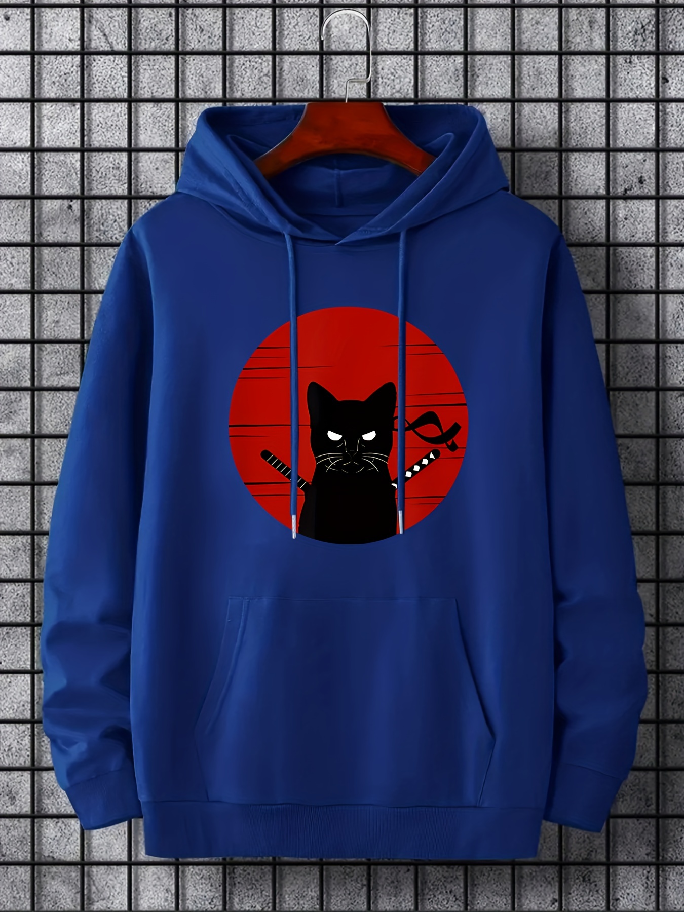 ninja cat print hoodie cool hoodies for men mens casual graphic design pullover hooded sweatshirt with kangaroo pocket streetwear for winter fall as gifts details 30