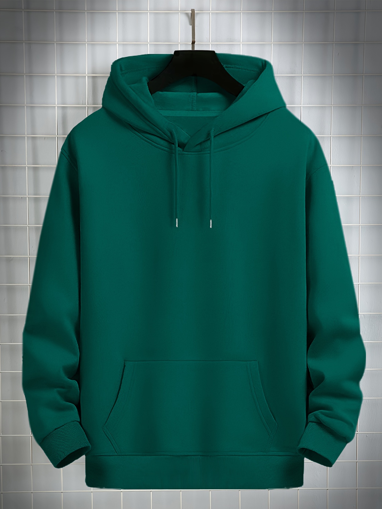 simple solid color hoodie with kangaroo pocket mens casual pullover hooded sweatshirt details 15
