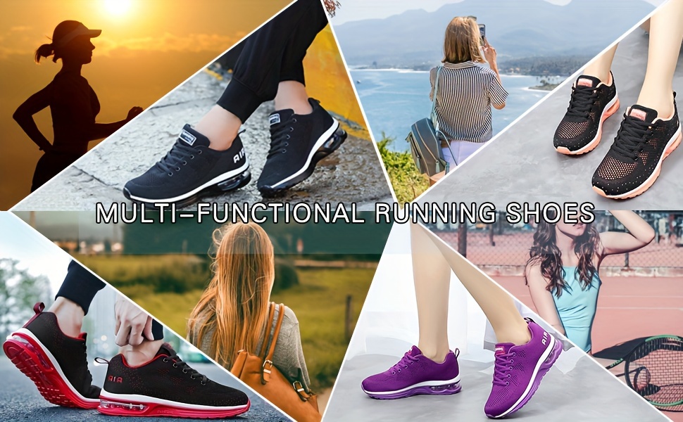 Women s Lightweight Walking Sneakers, Air-Cushioned Breathable Mesh Tennis Running Shoes, Comfy Low Top Athletic Shoes details 2