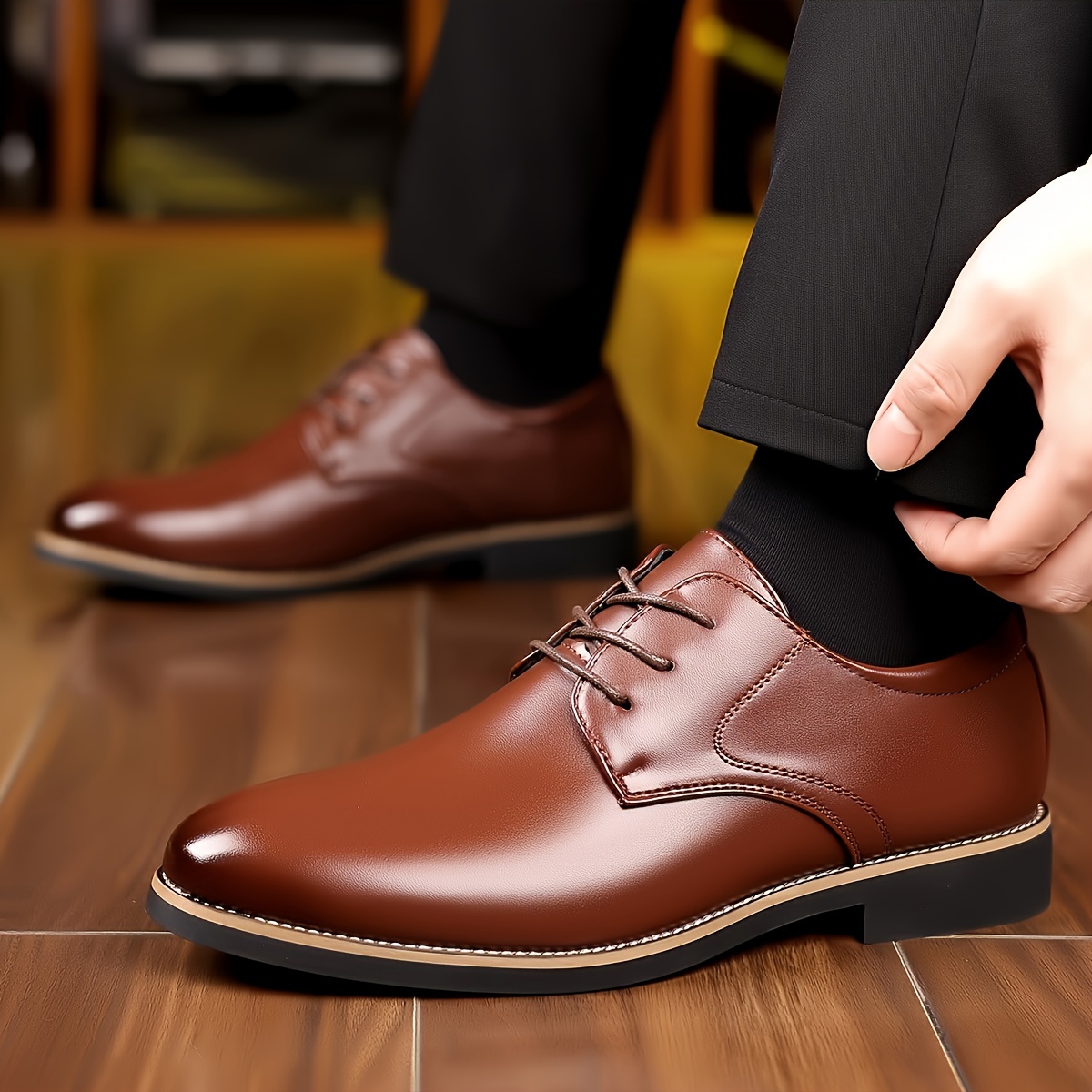 solid derby shoes plus size men s pu leather uppers wear details 6